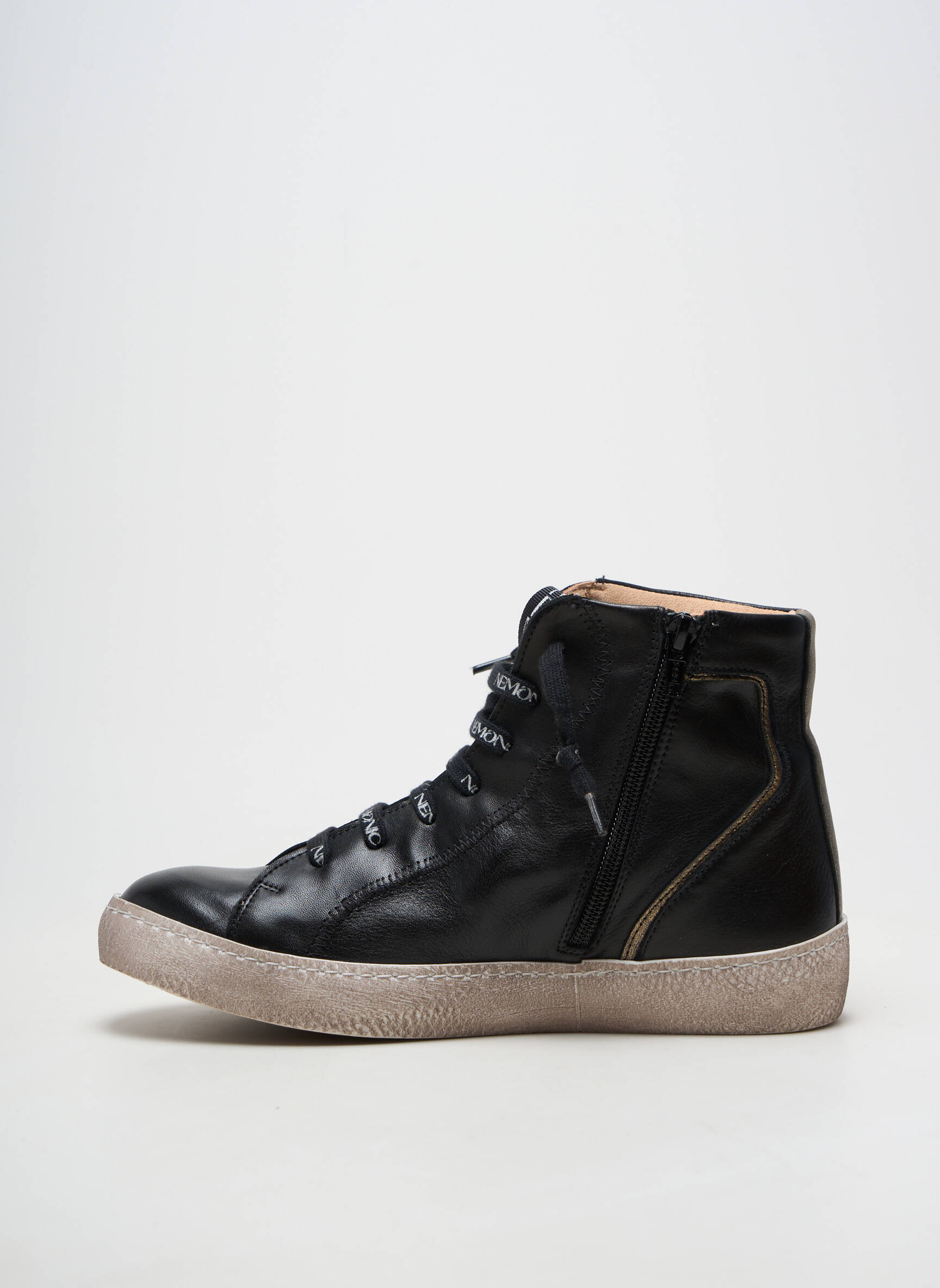 Baskets matière lisse talon plat jusqu'à 3cm noir NEMONIC femme