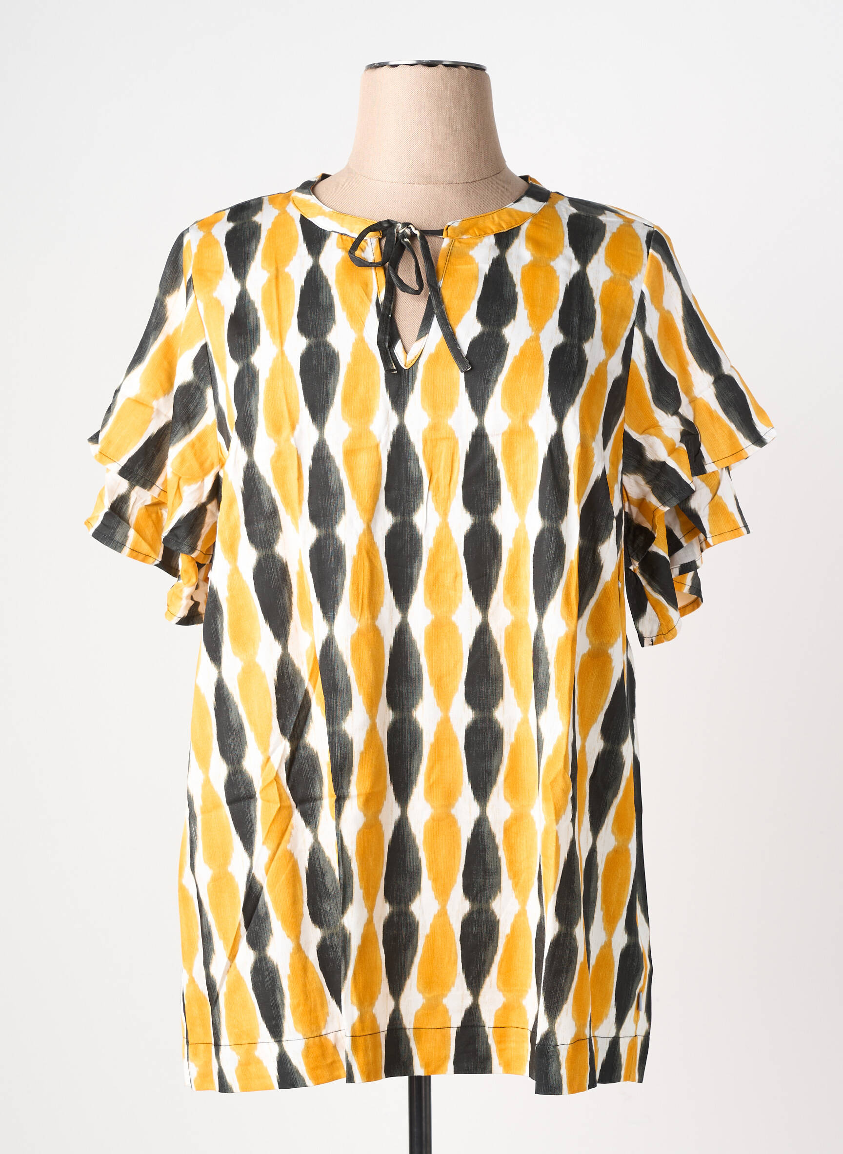 Tunique manches courtes col rond jaune ZHENZI femme