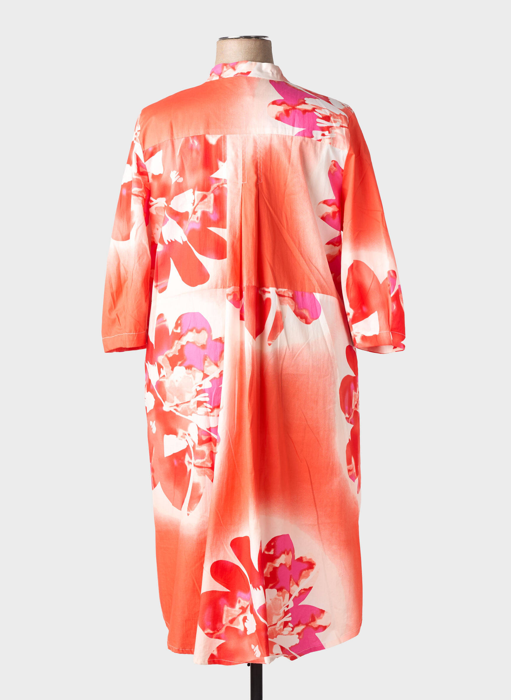 Robe mi-longue imprimé fleurs manches 3/4 orange NOENE femme