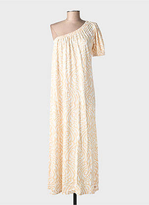 Robe longue tissage popeline manches courtes beige SURKANA femme