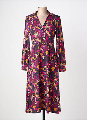 Robe mi-longue imprimé fantaisie manches longues violet SURKANA femme
