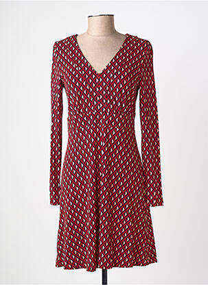 Robe mi-longue imprimé fantaisie manches longues rouge SURKANA femme
