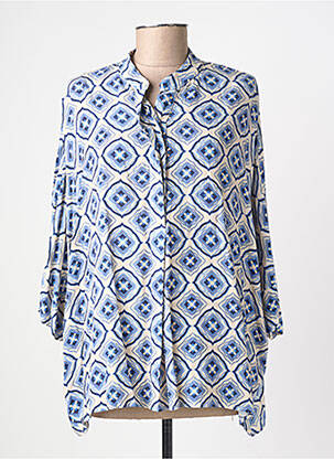 Blouse tissage popeline manches 3/4 bleu PAKO LITTO femme