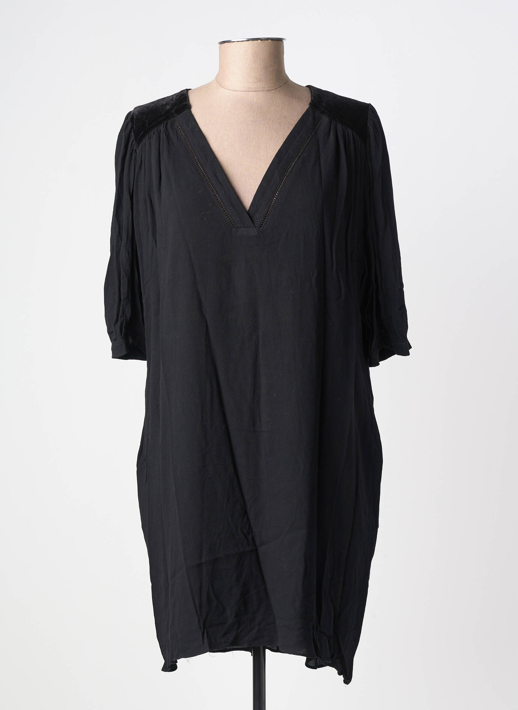 Robe mi-longue manches courtes manches courtes noir ORFEO femme