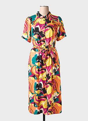 Robe mi-longue imprimé fleurs manches courtes orange KING LOUIE femme