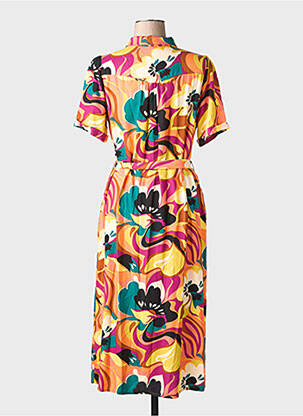 Robe mi-longue imprimé fleurs manches courtes orange KING LOUIE femme