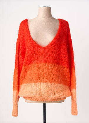 Pull col v manches longues orange MOMENT femme