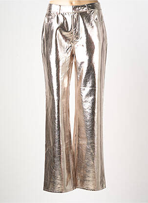 Pantalon flare fermeture zippée sous rabat avec crochet taille haute or SOAKED femme
