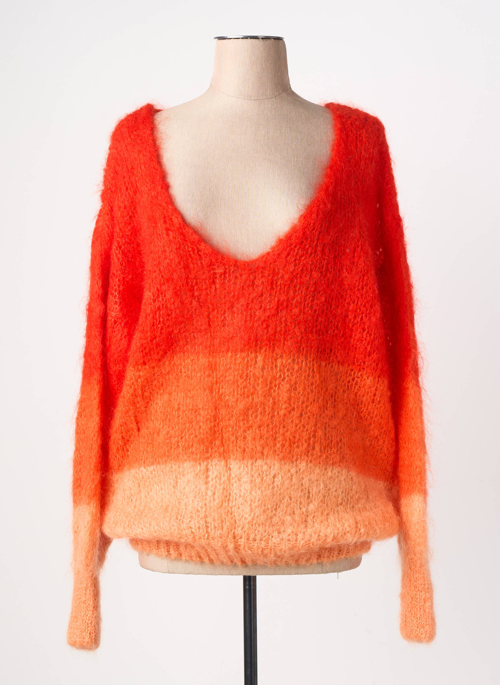 Pull col v manches longues orange MOMENT femme