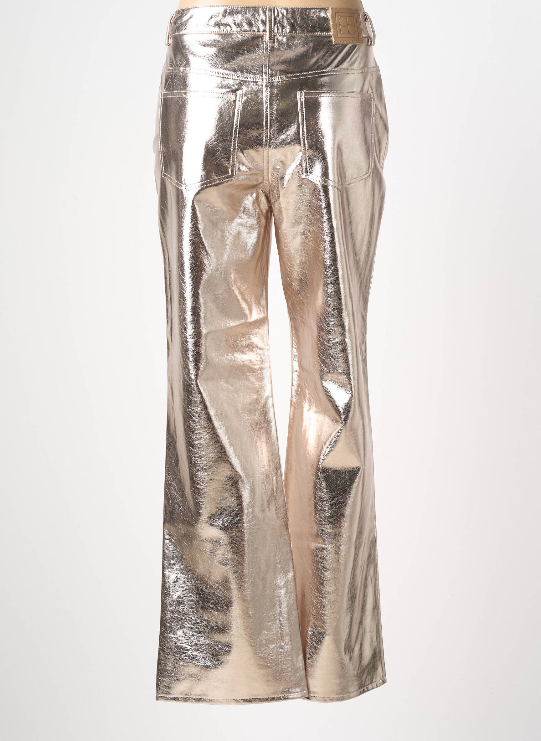 Pantalon flare fermeture zippée sous rabat avec crochet taille haute or SOAKED femme
