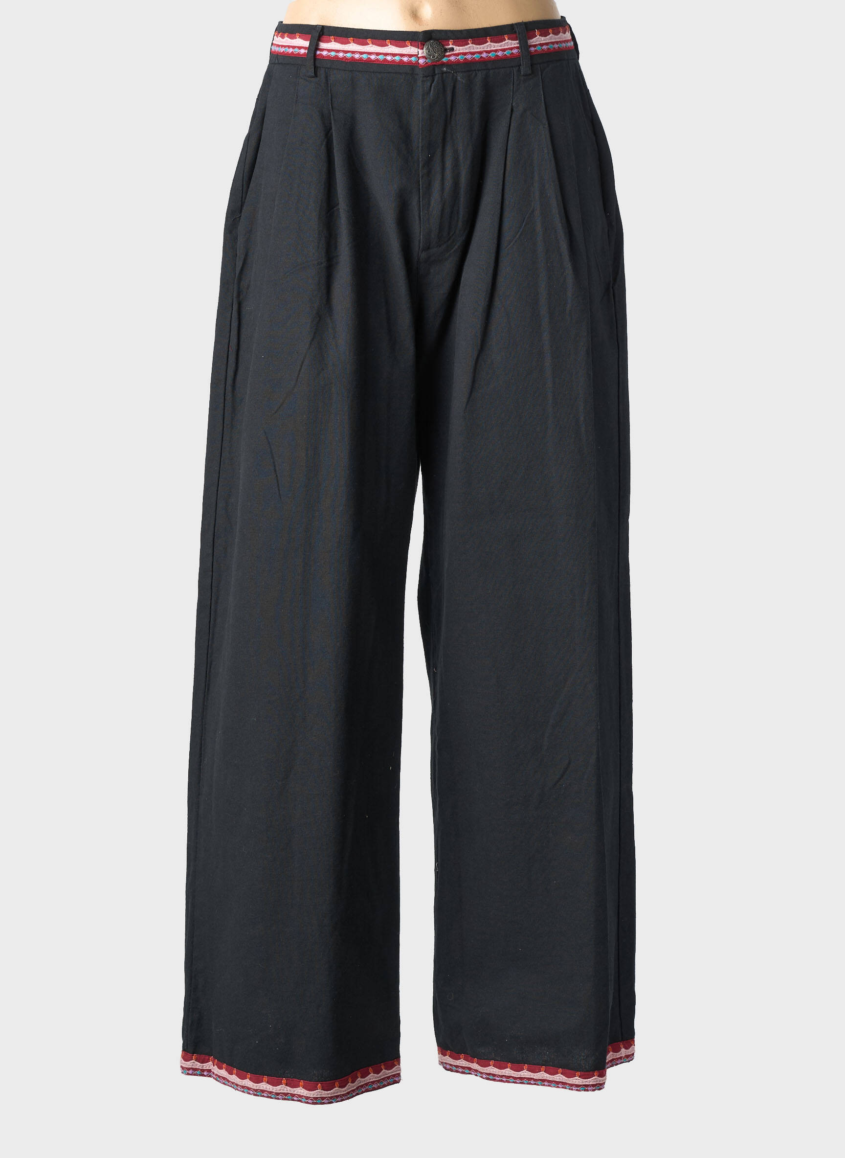 Pantalon large tissage popeline taille normale noir MAISON HOTEL femme