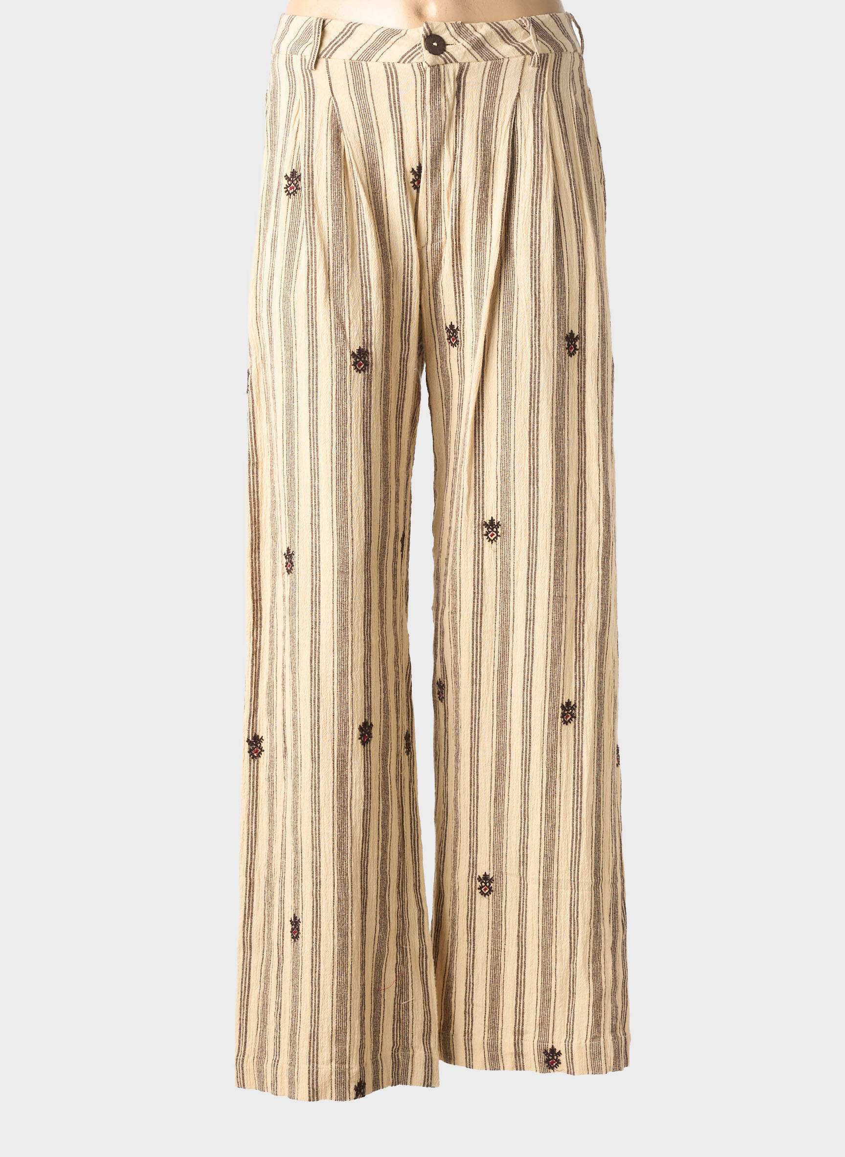 Pantalon large fermeture zippée sous rabat boutonné taille haute beige MAISON HOTEL femme