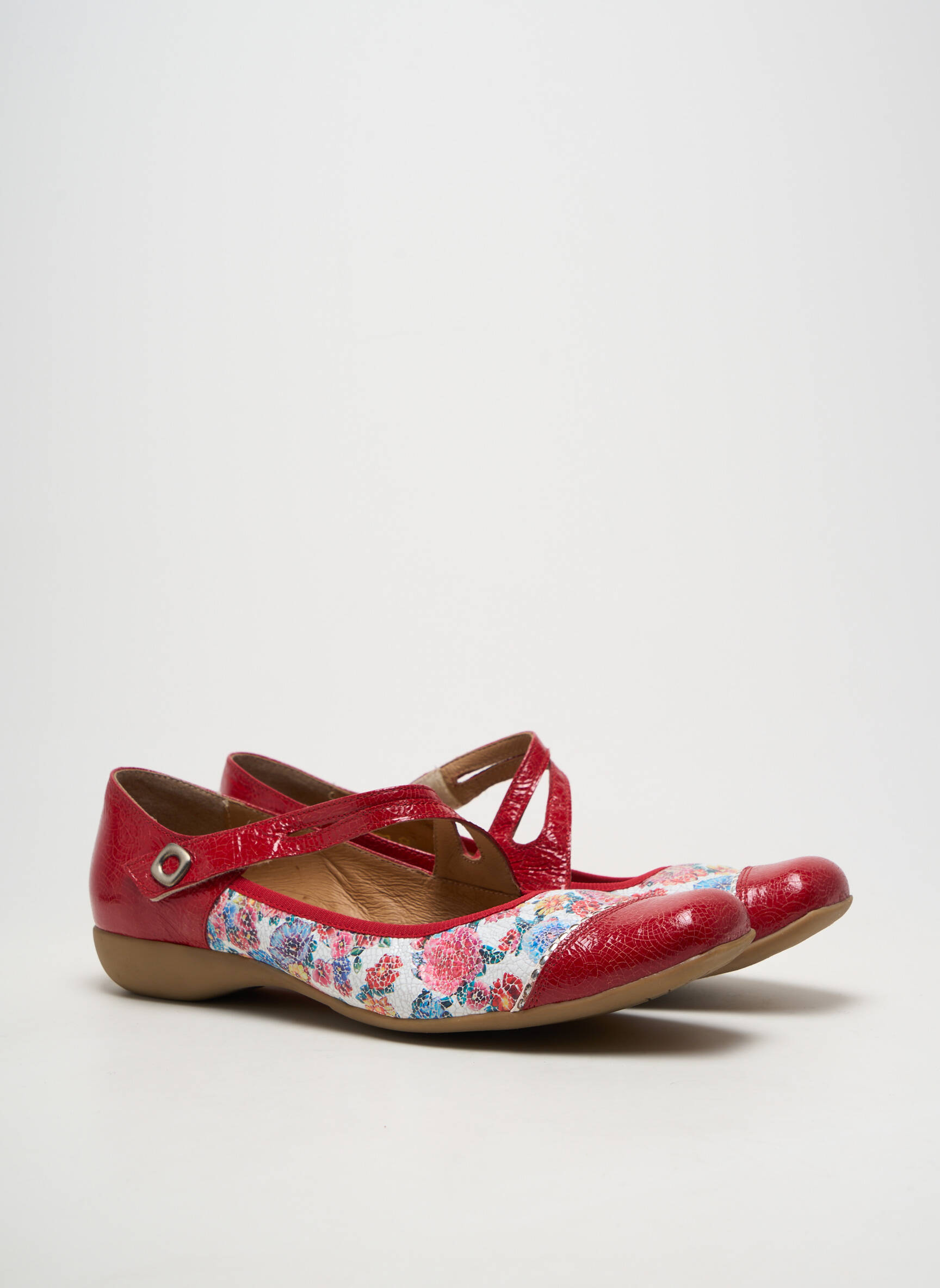 Ballerines fermeture scratch talon plat jusqu'à 3cm rouge UN TOUR EN VILLE femme