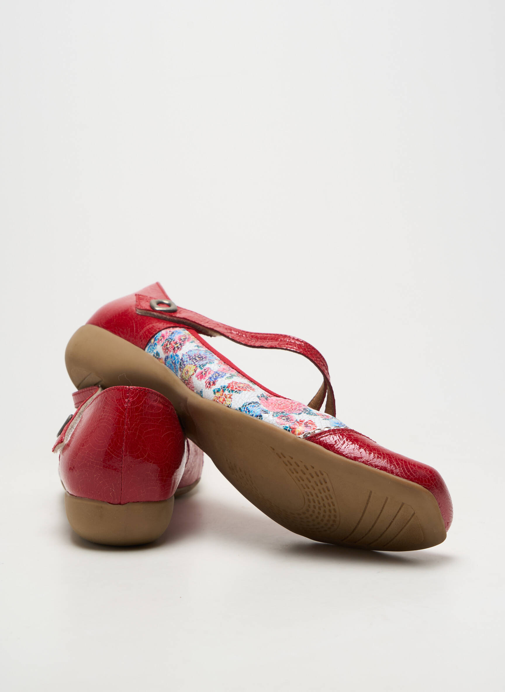 Ballerines fermeture scratch talon plat jusqu'à 3cm rouge UN TOUR EN VILLE femme