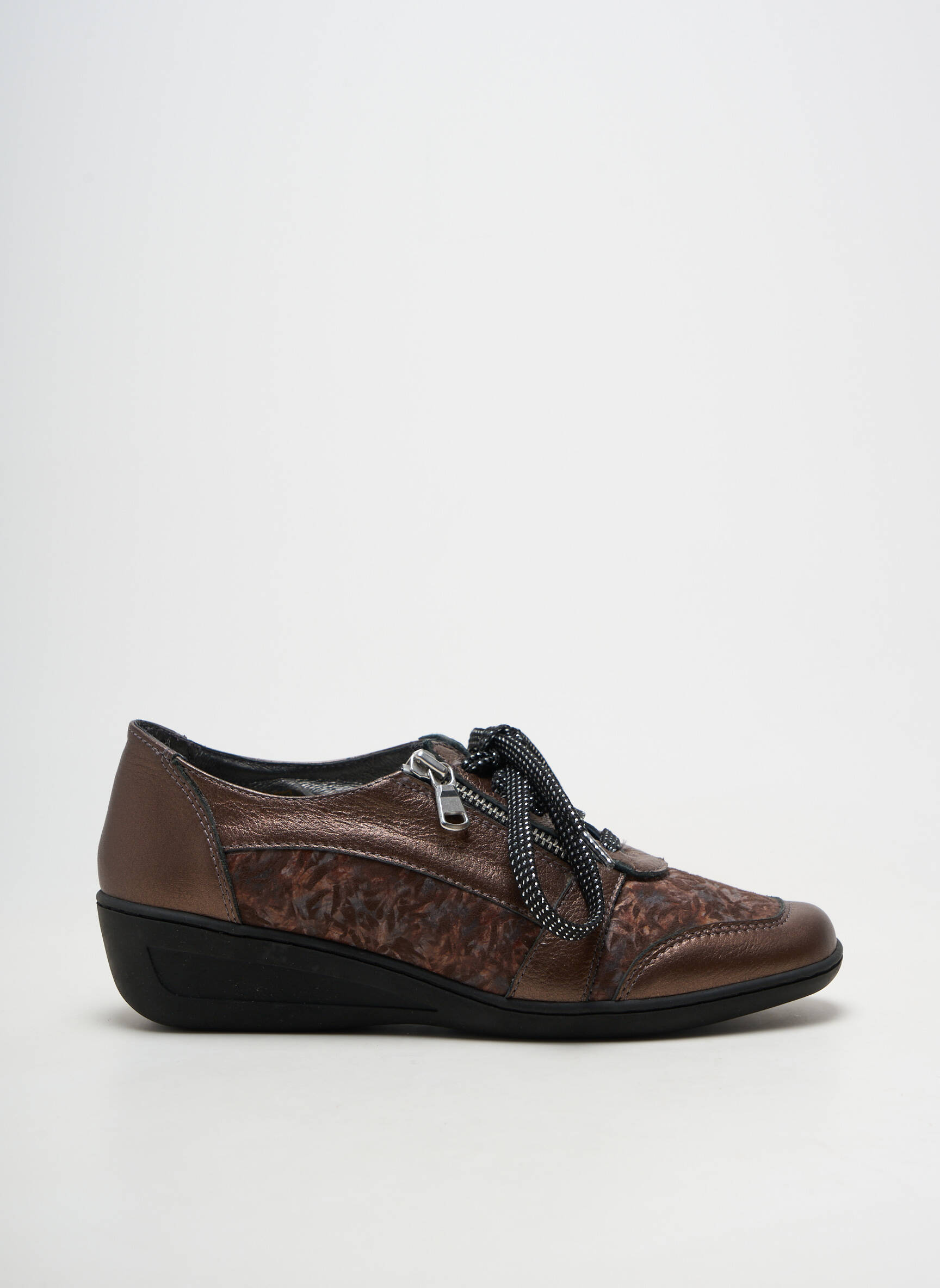 Chaussures de confort fermeture zip et lacets talon de 4 à 6cm marron OTTILIA femme
