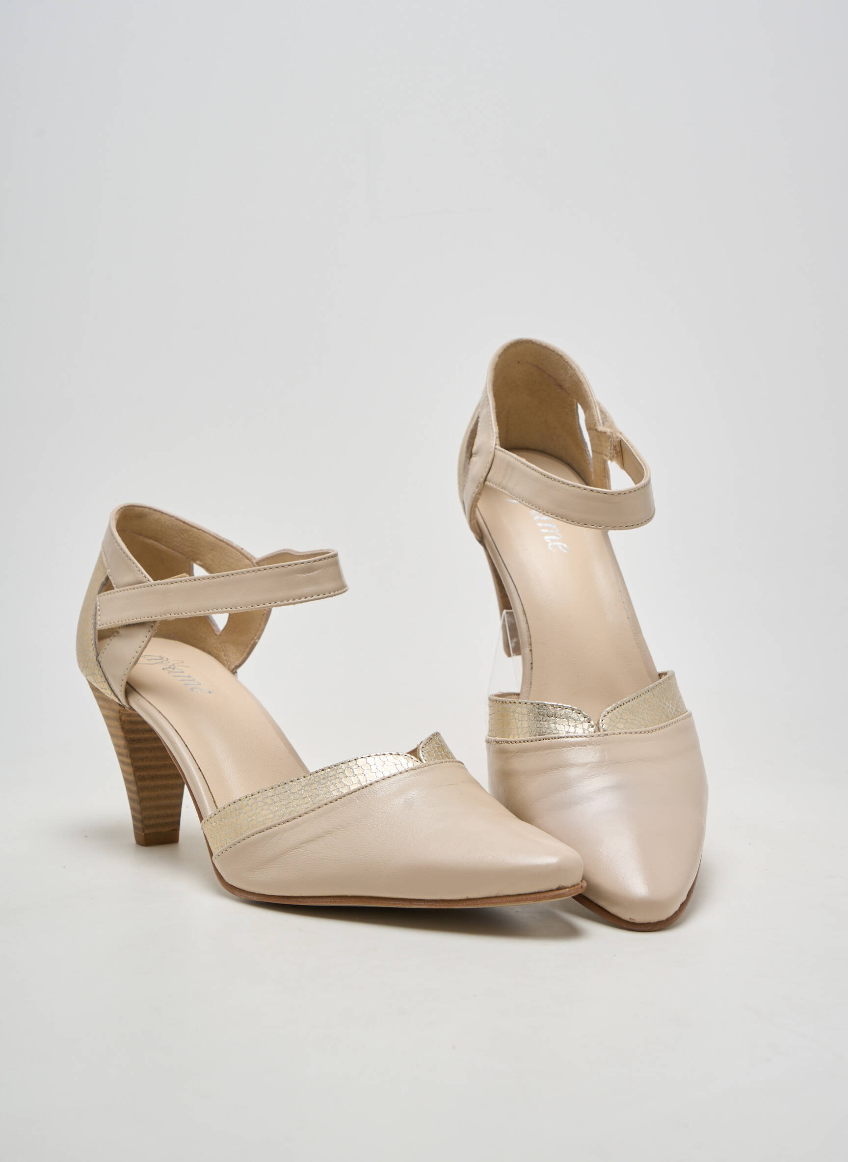 Escarpins tissage satiné talon de 7 à 9cm beige AYAME femme