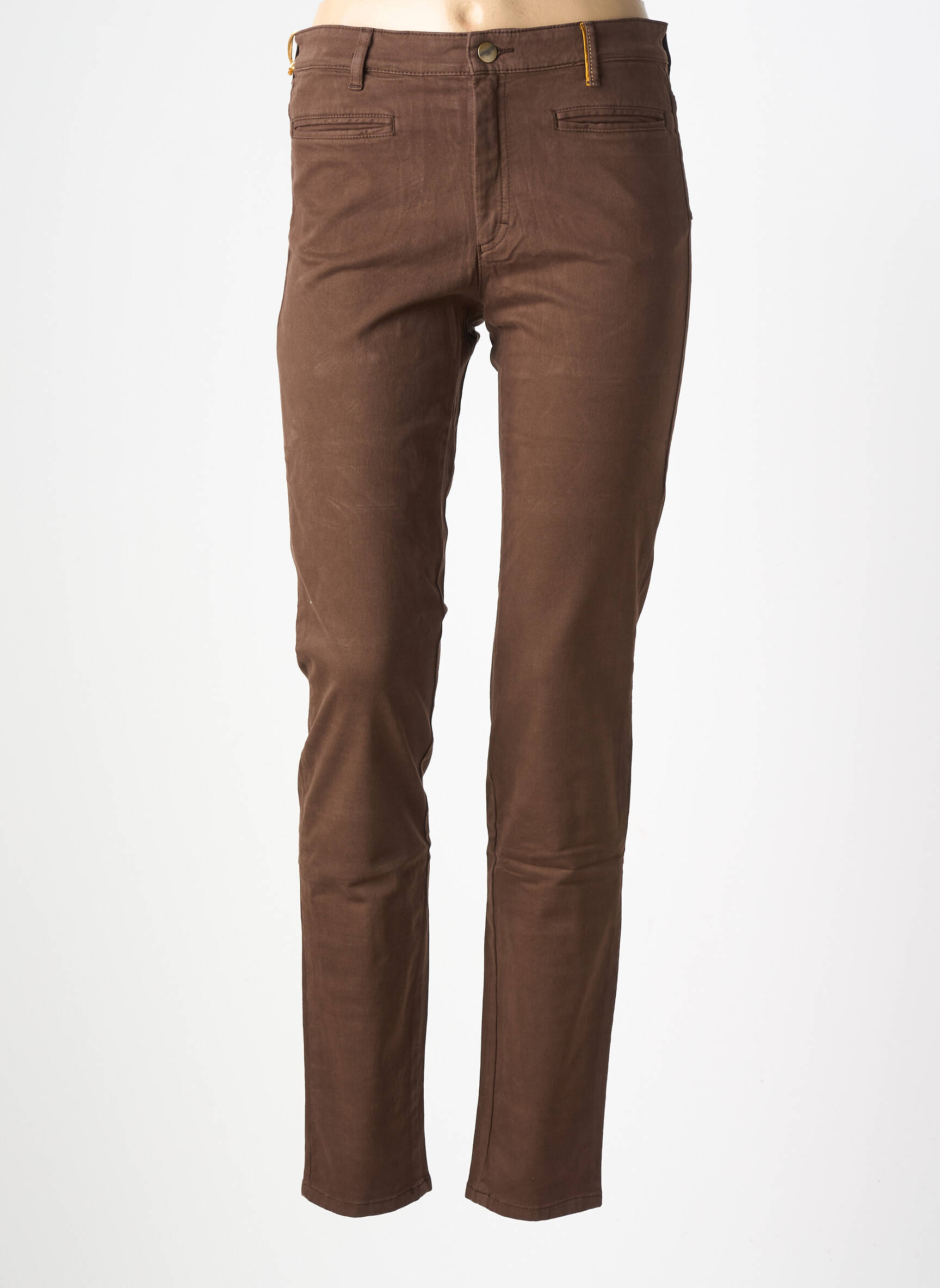 Pantalon slim tissage popeline taille normale marron COUTURIST femme
