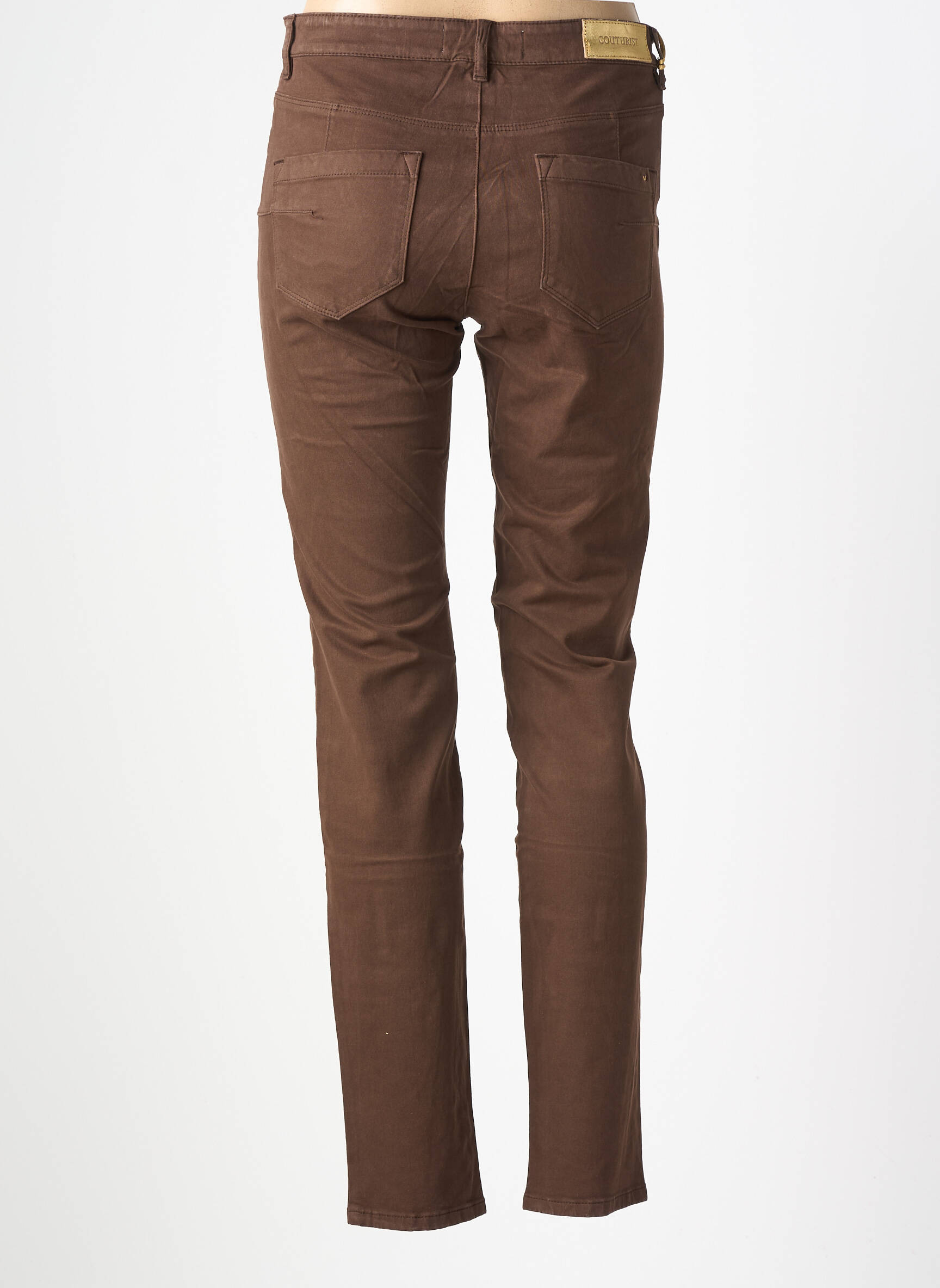 Pantalon slim tissage popeline taille normale marron COUTURIST femme