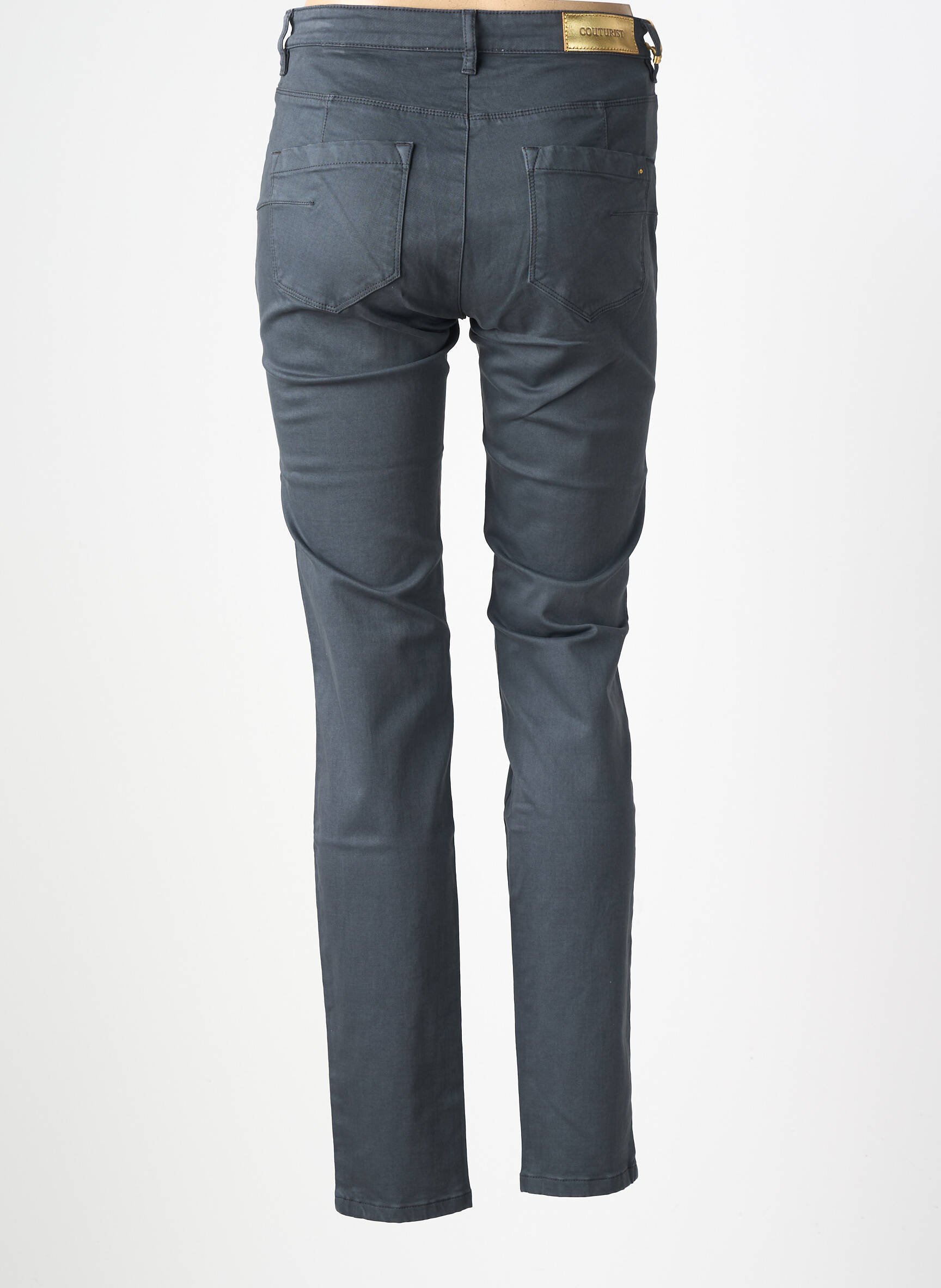 Pantalon slim tissage popeline taille normale gris COUTURIST femme