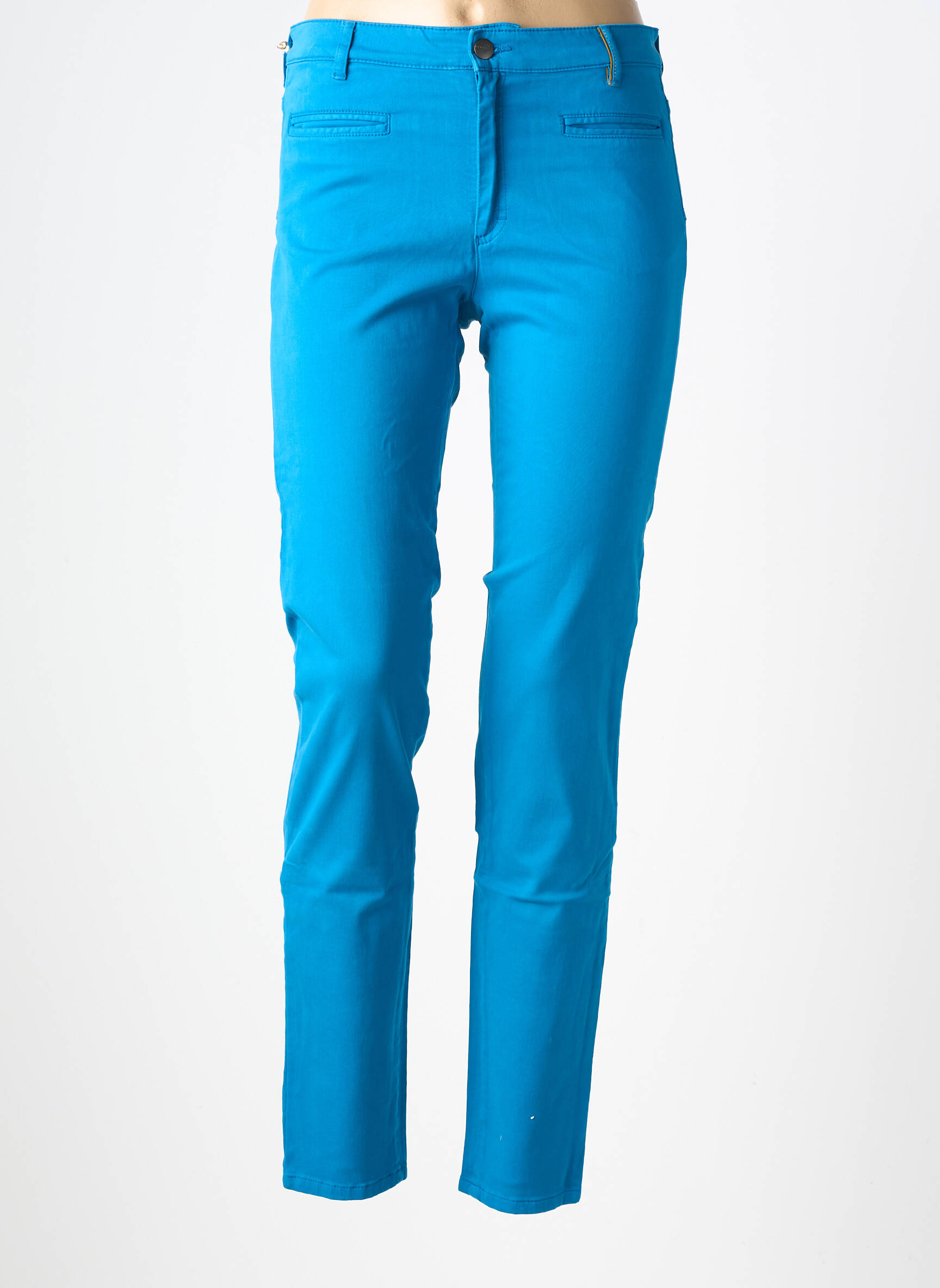 Pantalon slim tissage popeline taille normale bleu COUTURIST femme