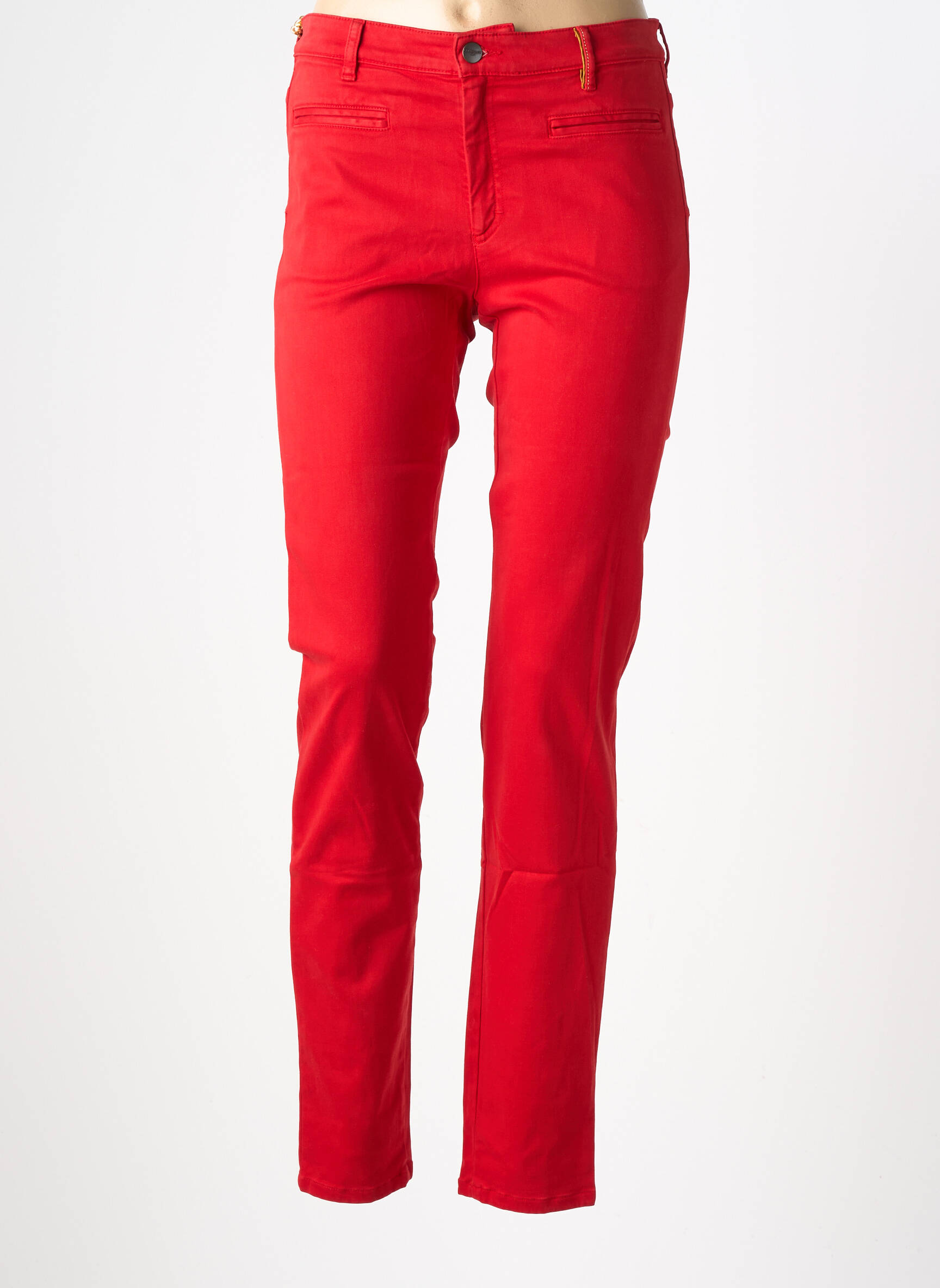 Pantalon slim tissage popeline taille normale rouge COUTURIST femme