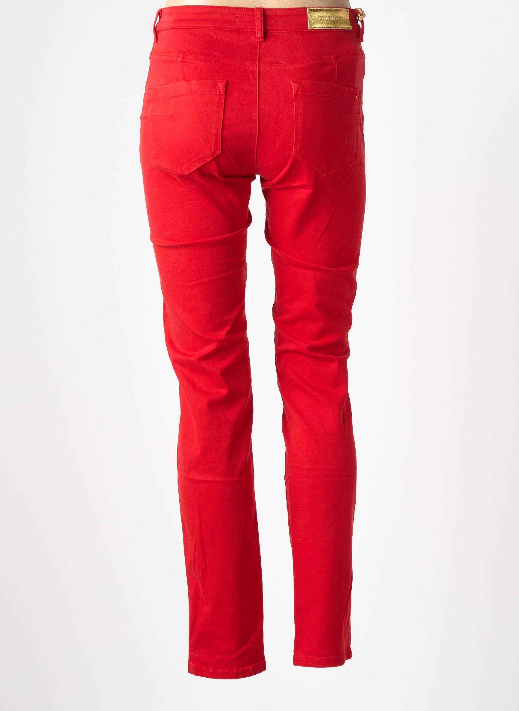 Pantalon slim tissage popeline taille normale rouge COUTURIST femme