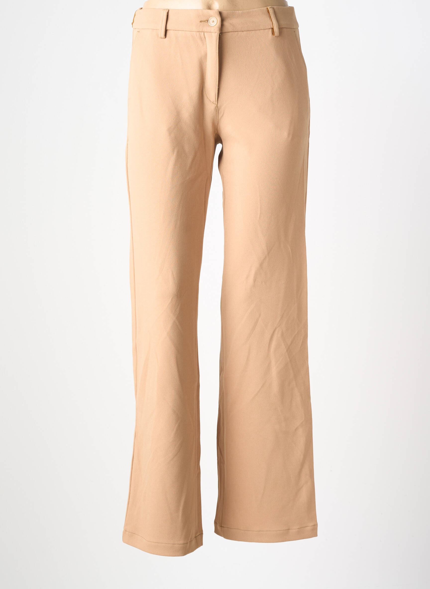 Pantalon droit tissage crêpe taille haute beige COUTURIST femme