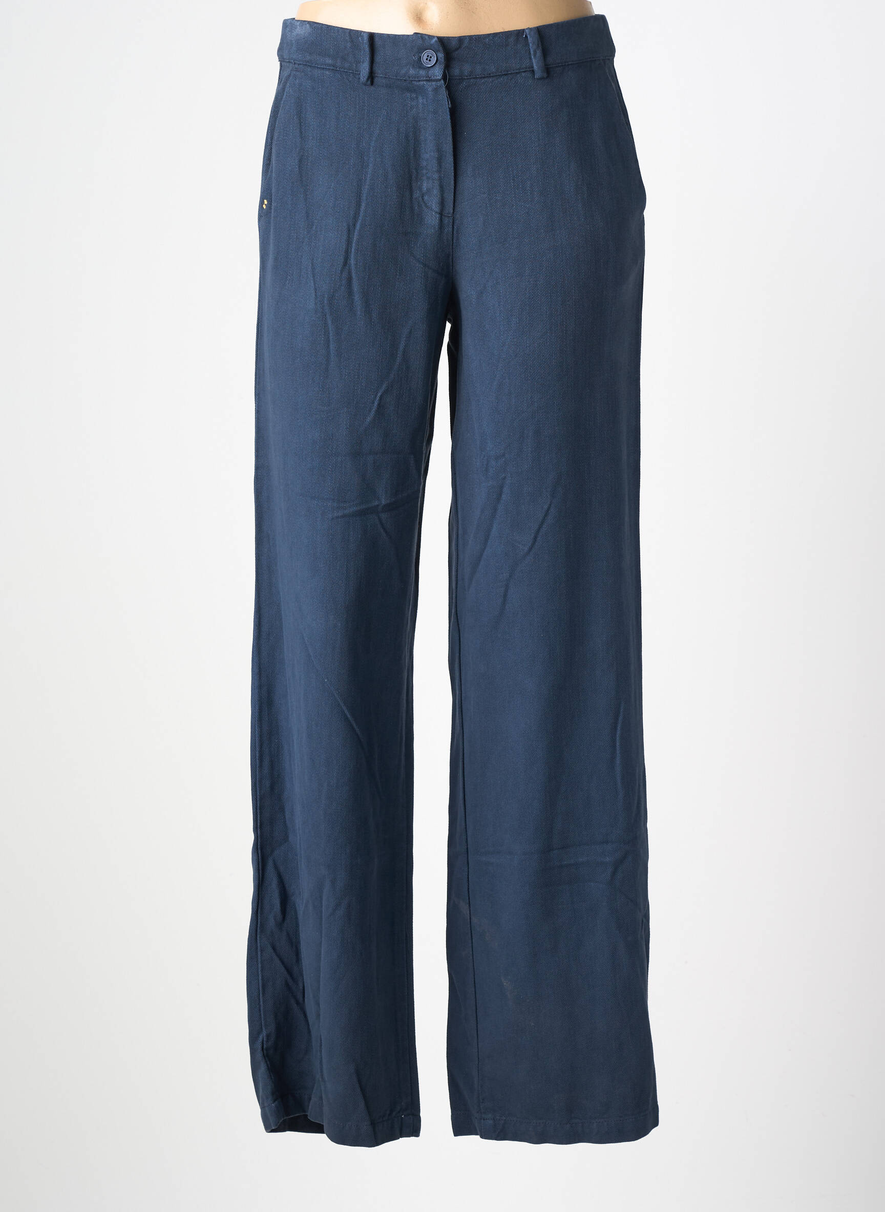 Pantalon droit tissage popeline taille haute bleu COUTURIST femme