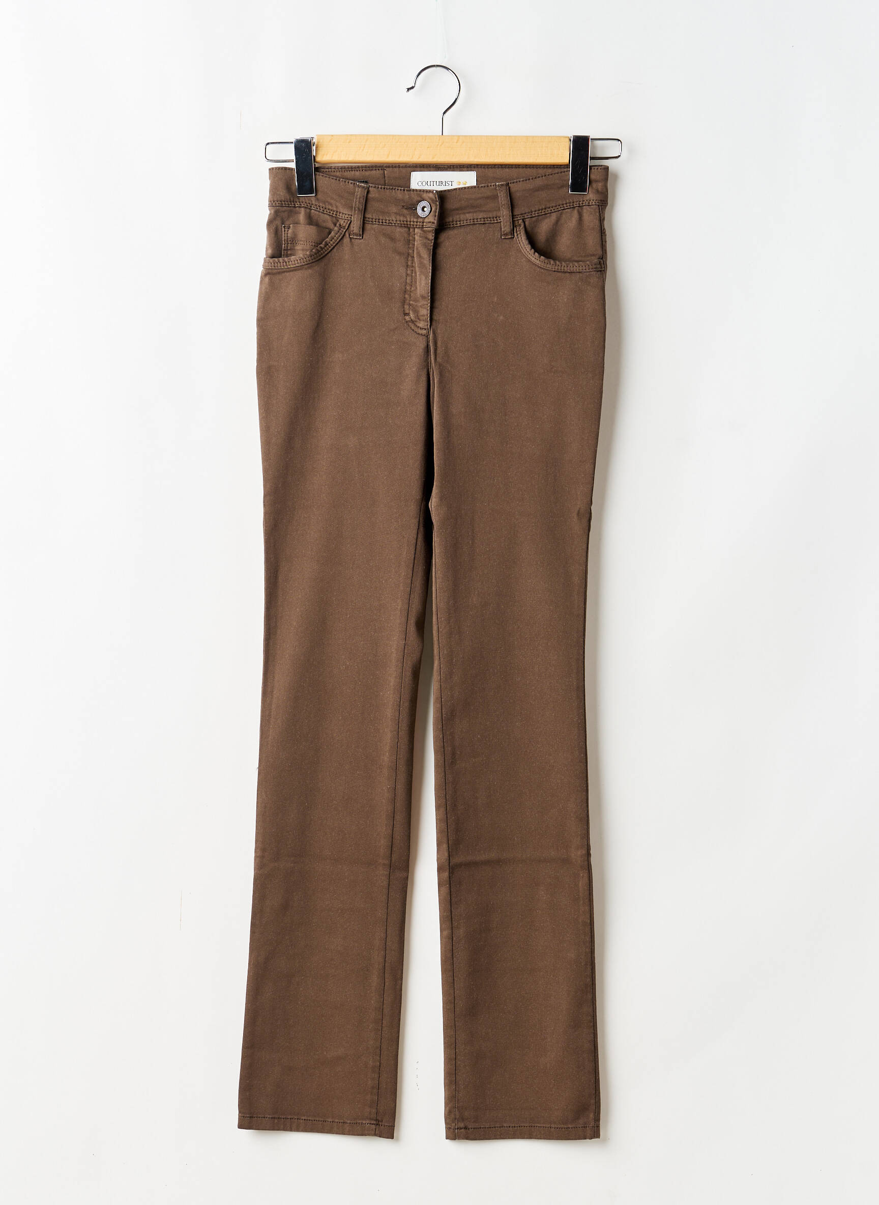 Pantalon slim tissage popeline taille normale marron COUTURIST femme