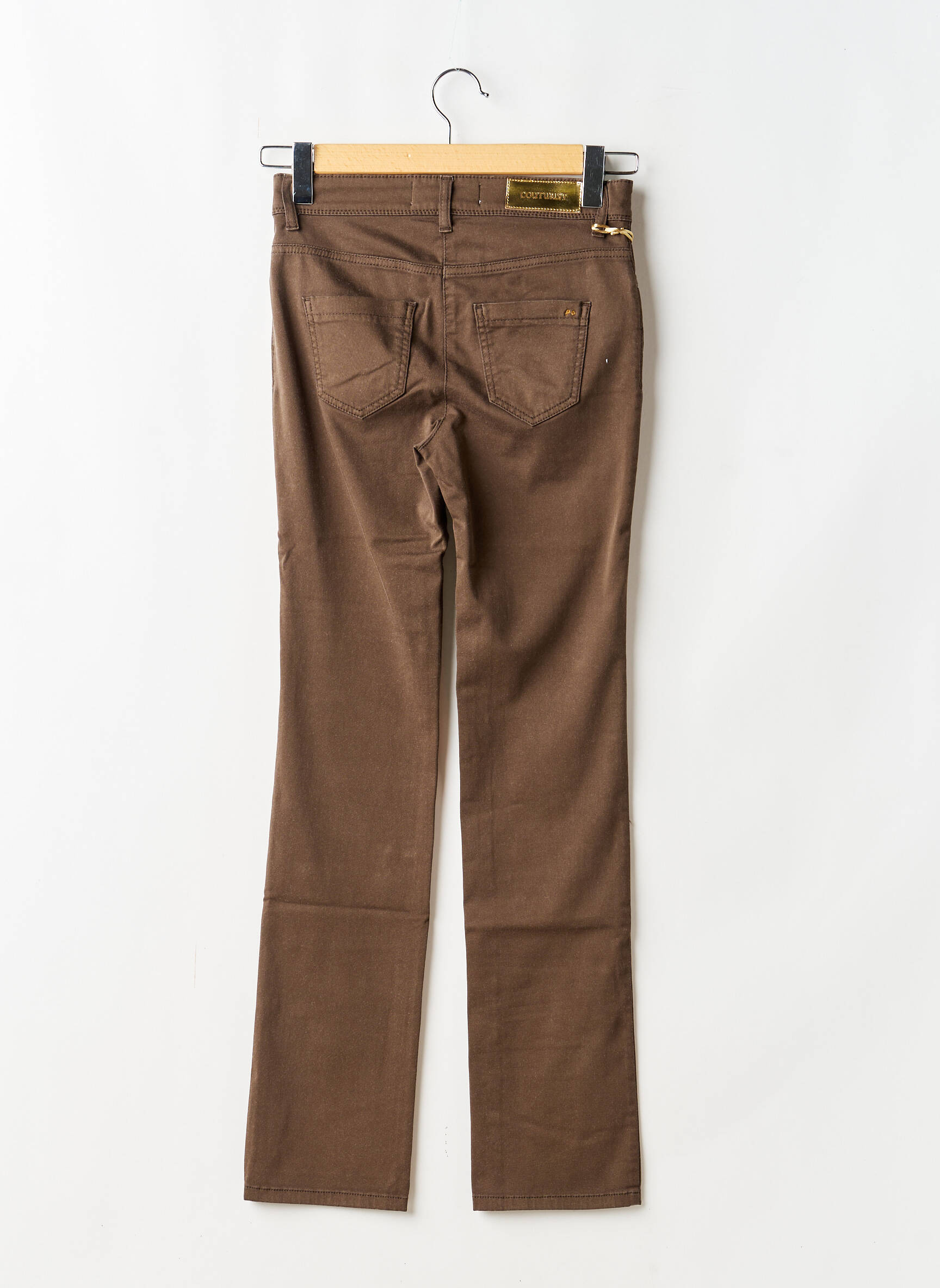 Pantalon slim tissage popeline taille normale marron COUTURIST femme