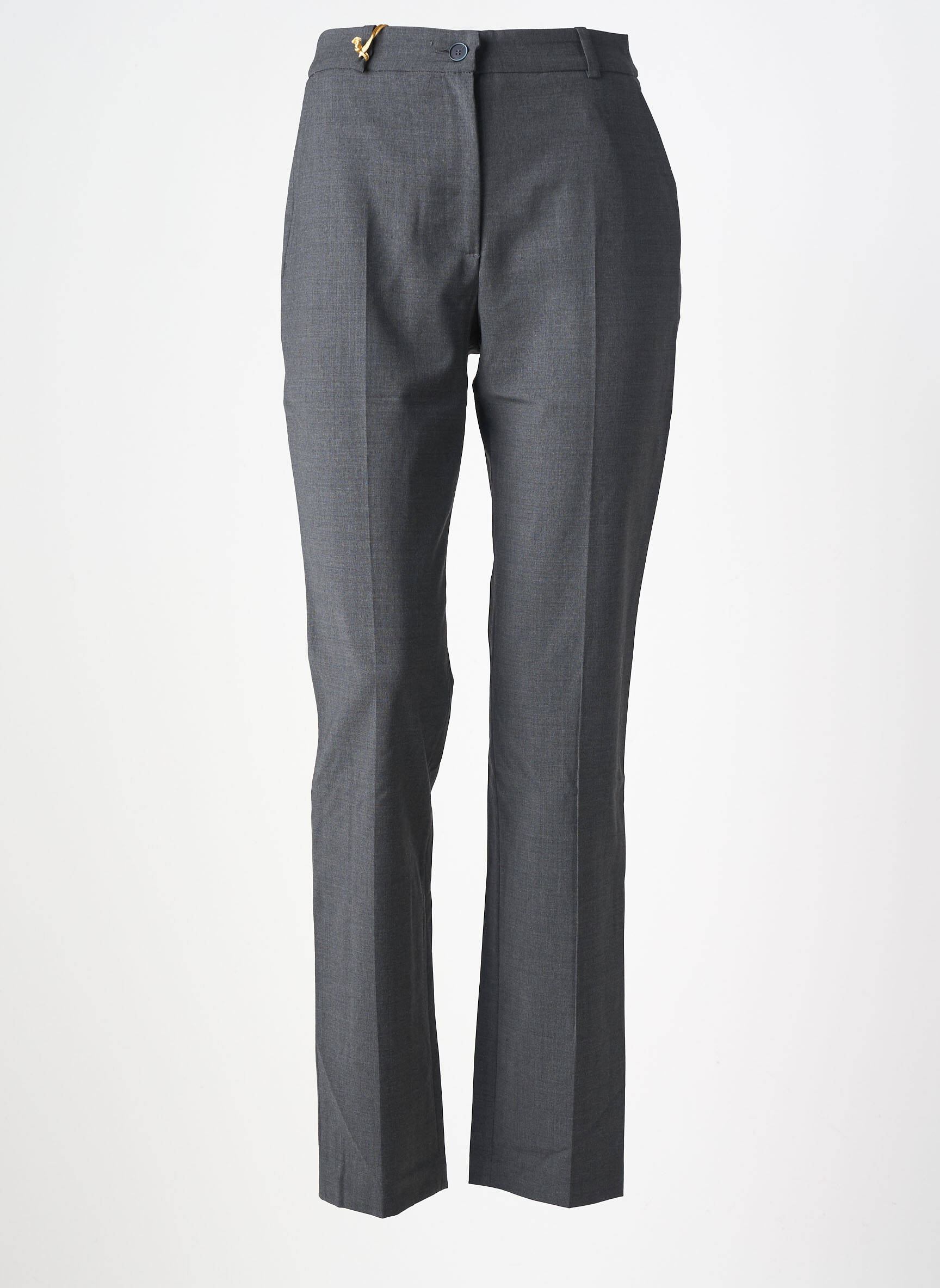 Pantalon chino fermeture zippée sous rabat boutonné taille normale gris COUTURIST femme