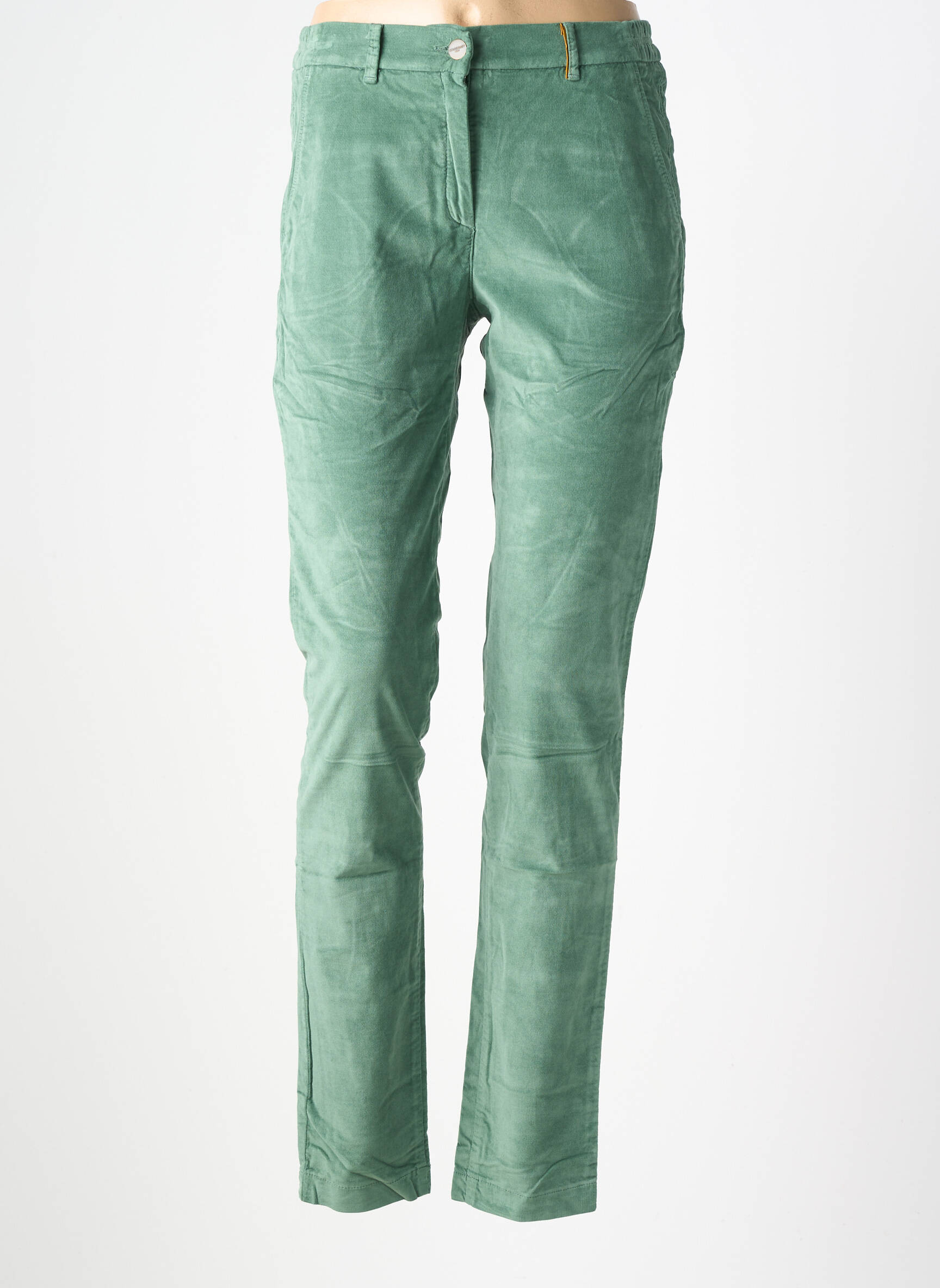 Pantalon chino fermeture zippée sous rabat boutonné taille normale vert COUTURIST femme