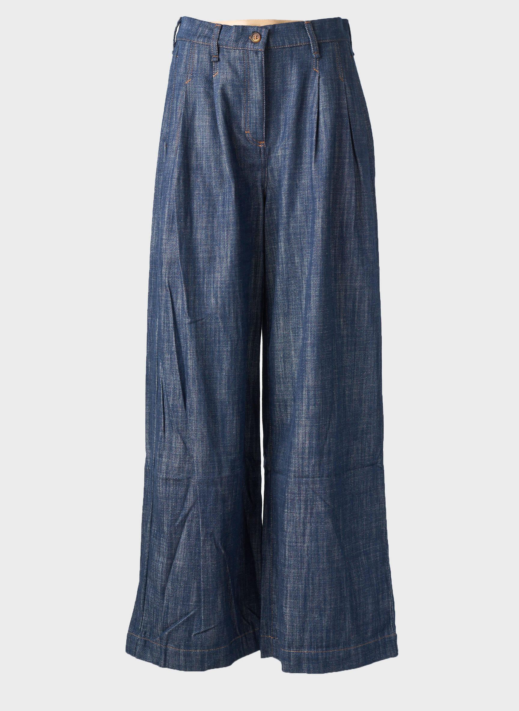 Pantalon large fermeture zippée sous rabat boutonné taille haute bleu COUTURIST femme