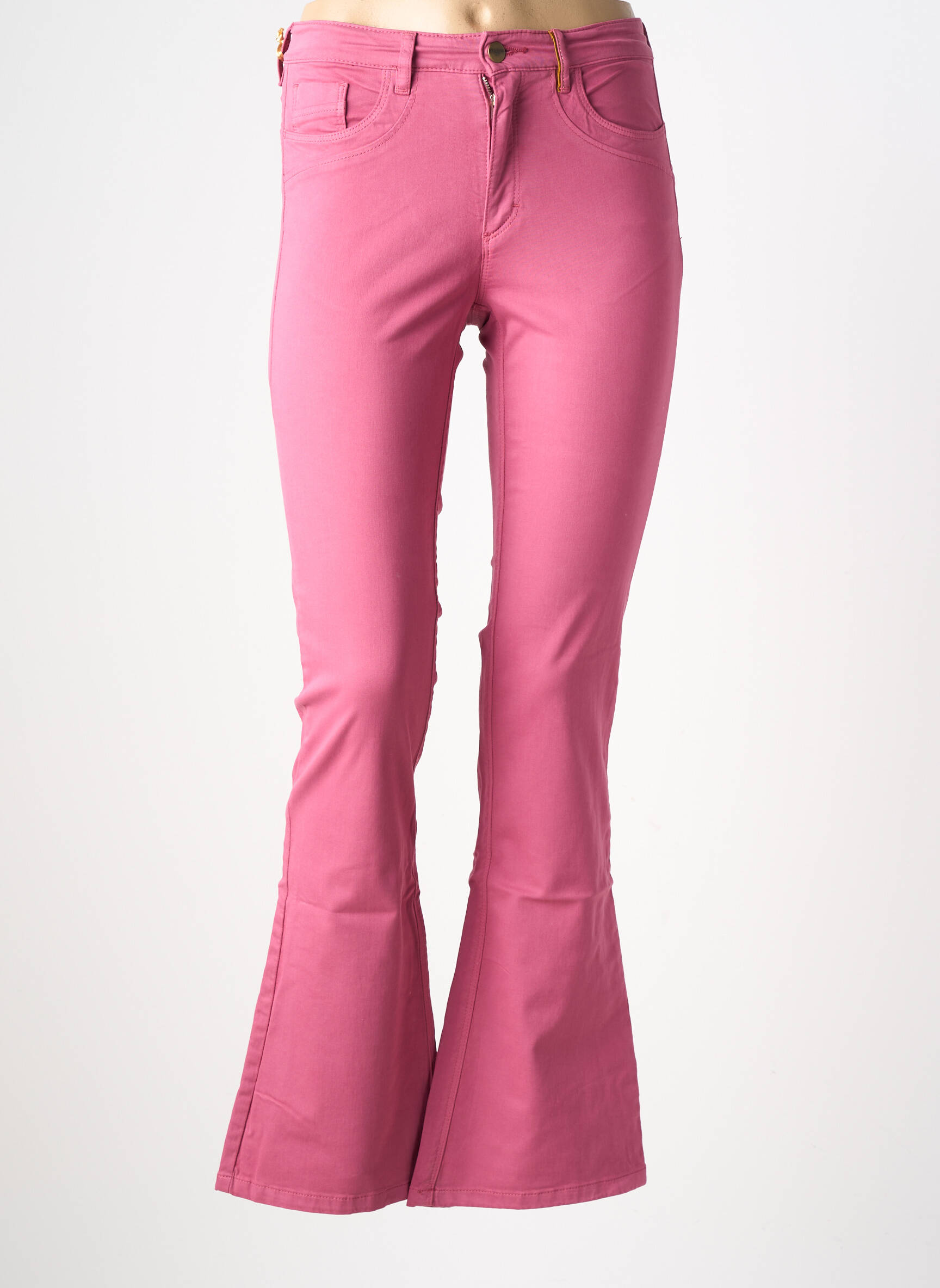 Pantalon flare stretch taille haute rose COUTURIST femme