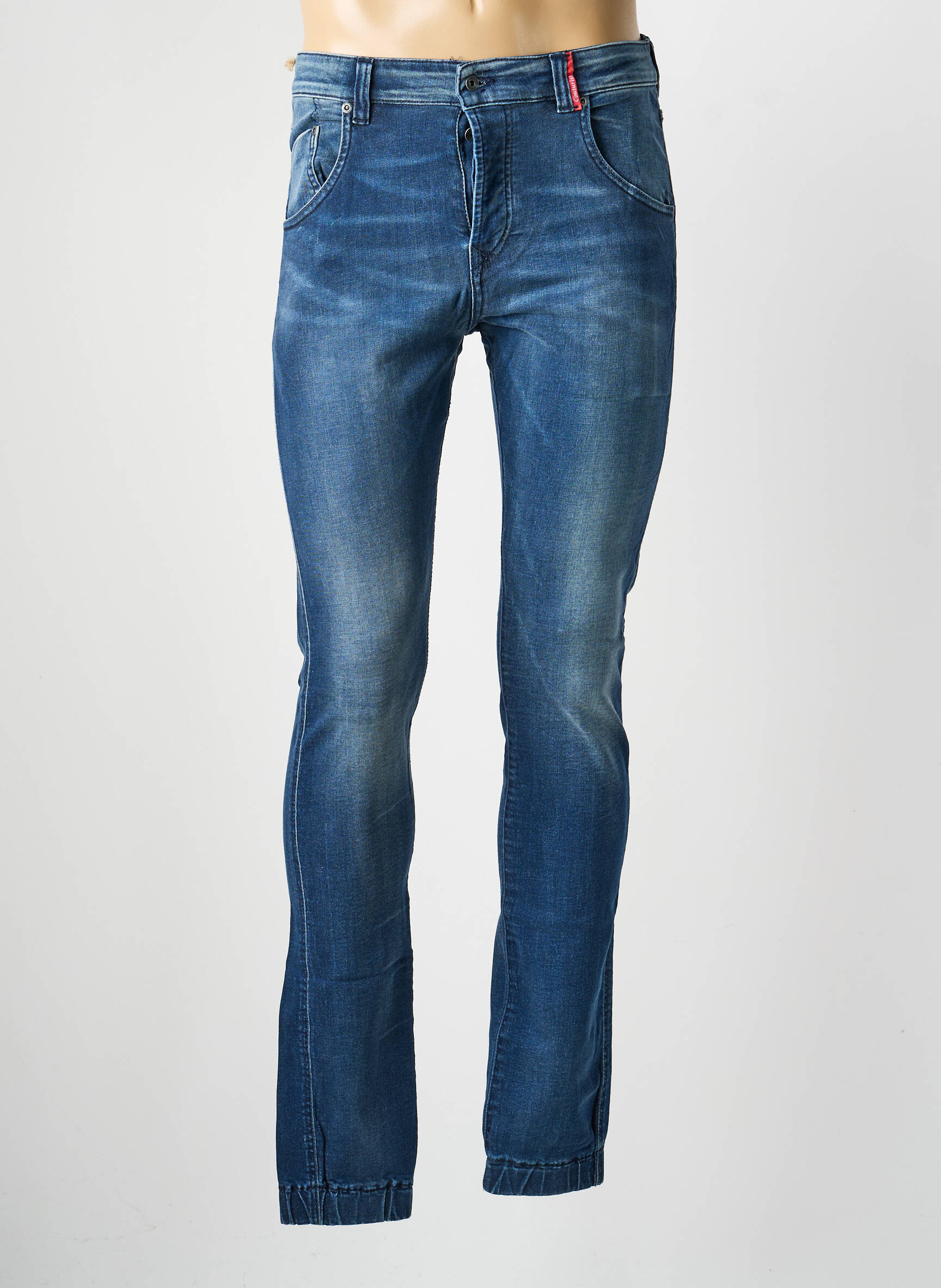 Jeans coupe slim fermeture boutonnée sur le devant taille normale bleu COUTURIST homme