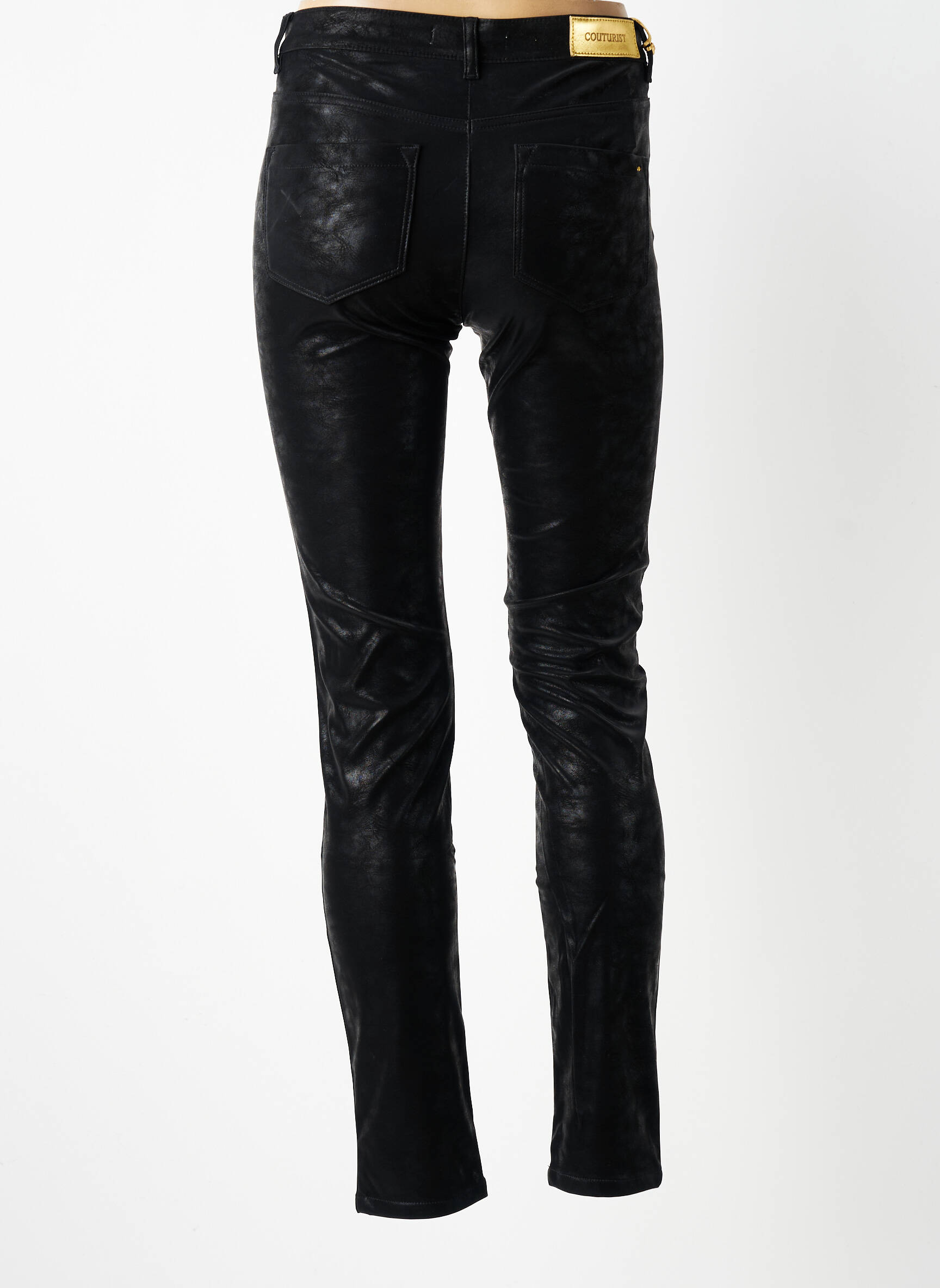 Pantalon slim tissage popeline taille normale noir COUTURIST femme