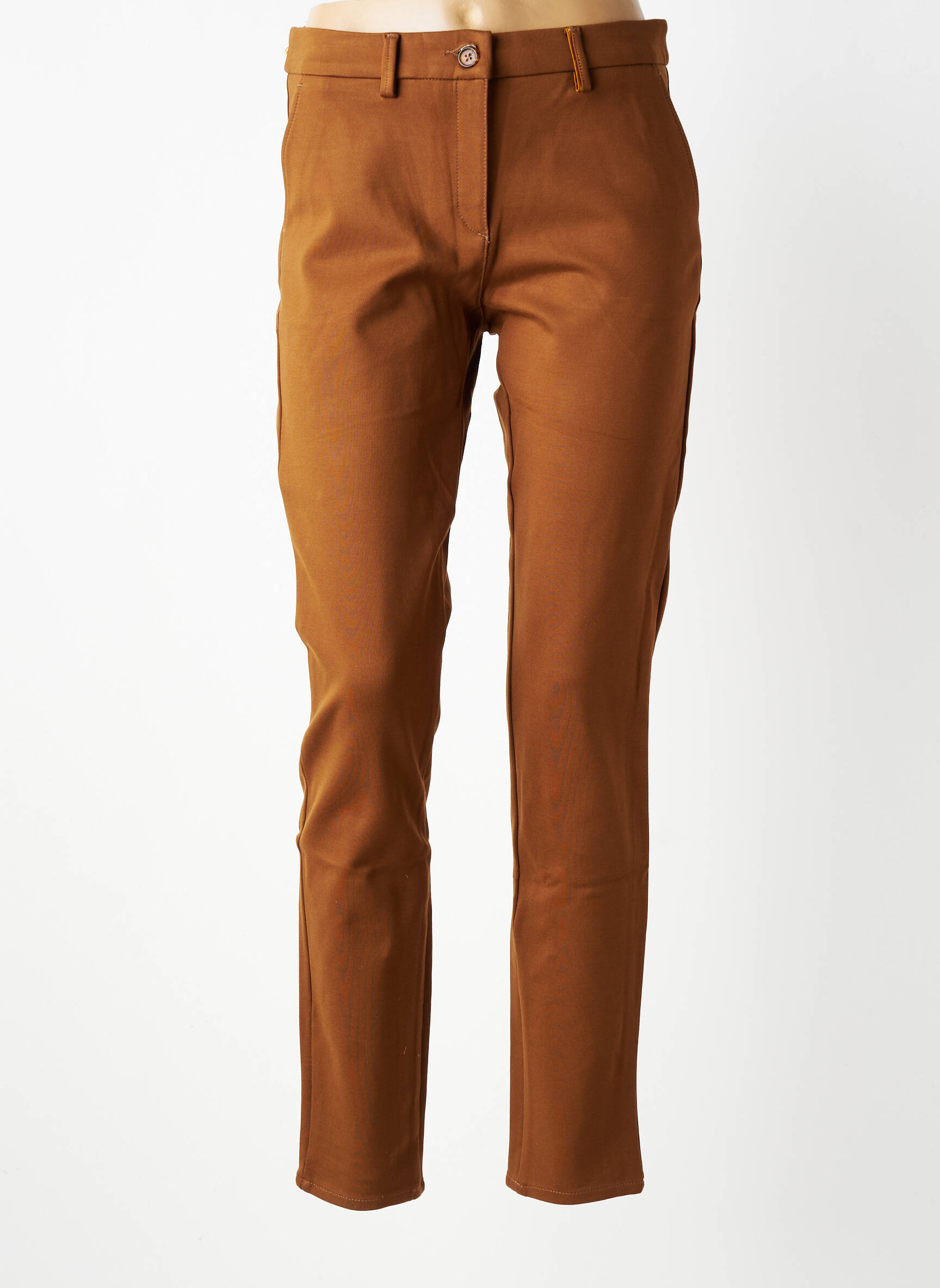 Pantalon chino fermeture zippée sous rabat boutonné taille normale marron COUTURIST femme