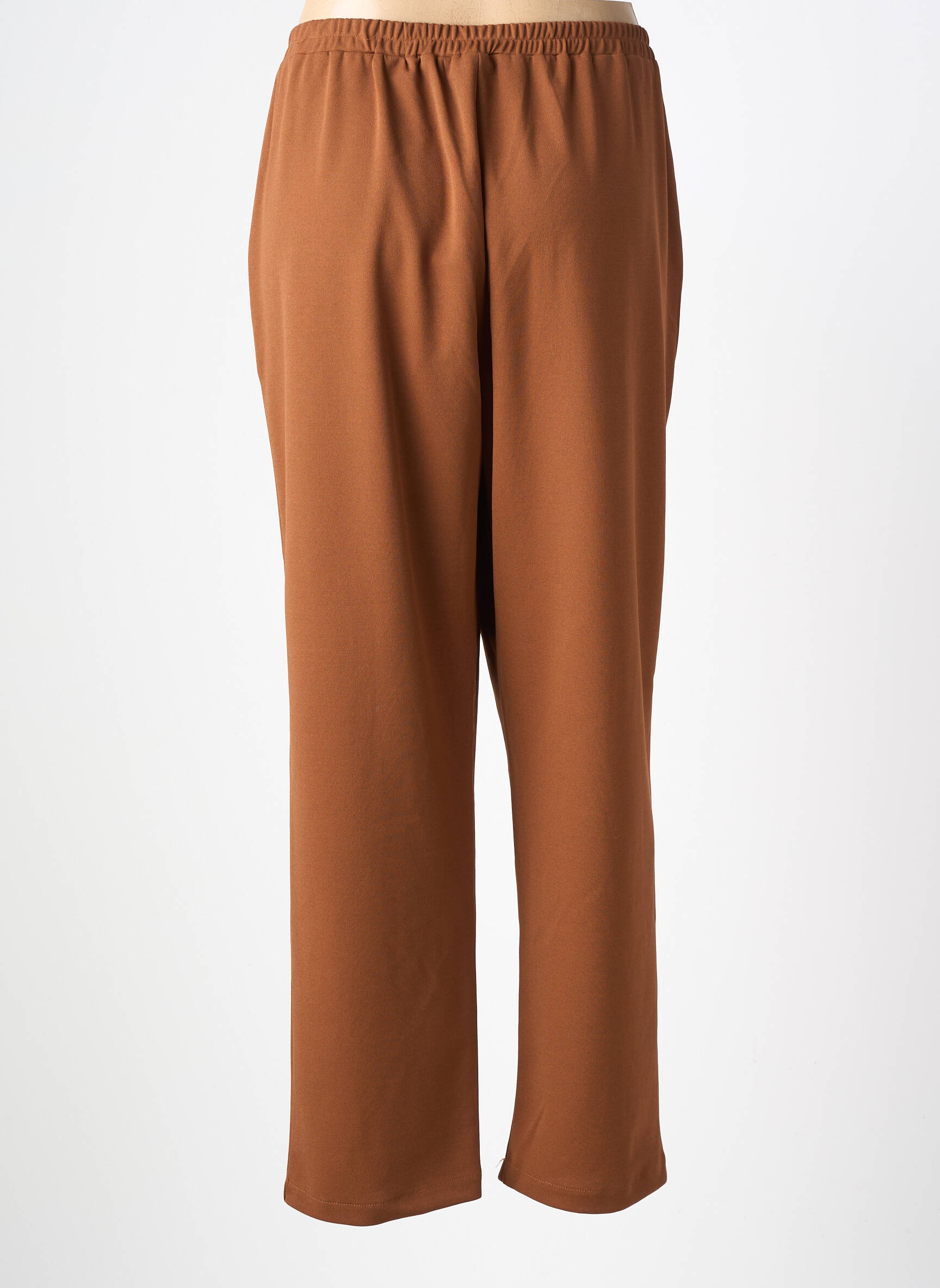 Pantalon droit tissage crêpe taille normale marron FRANCK ANNA femme