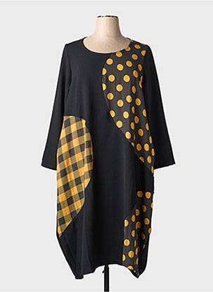 Robe mi-longue imprimé fantaisie manches longues noir G!OZE femme