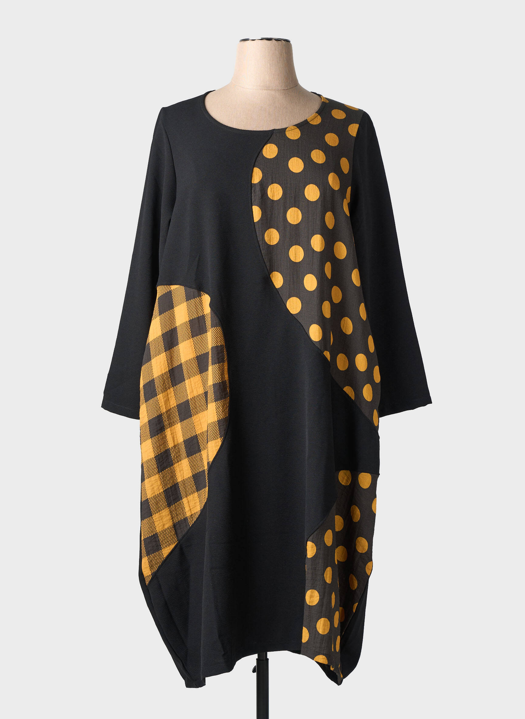 Robe mi-longue imprimé fantaisie manches longues noir G!OZE femme