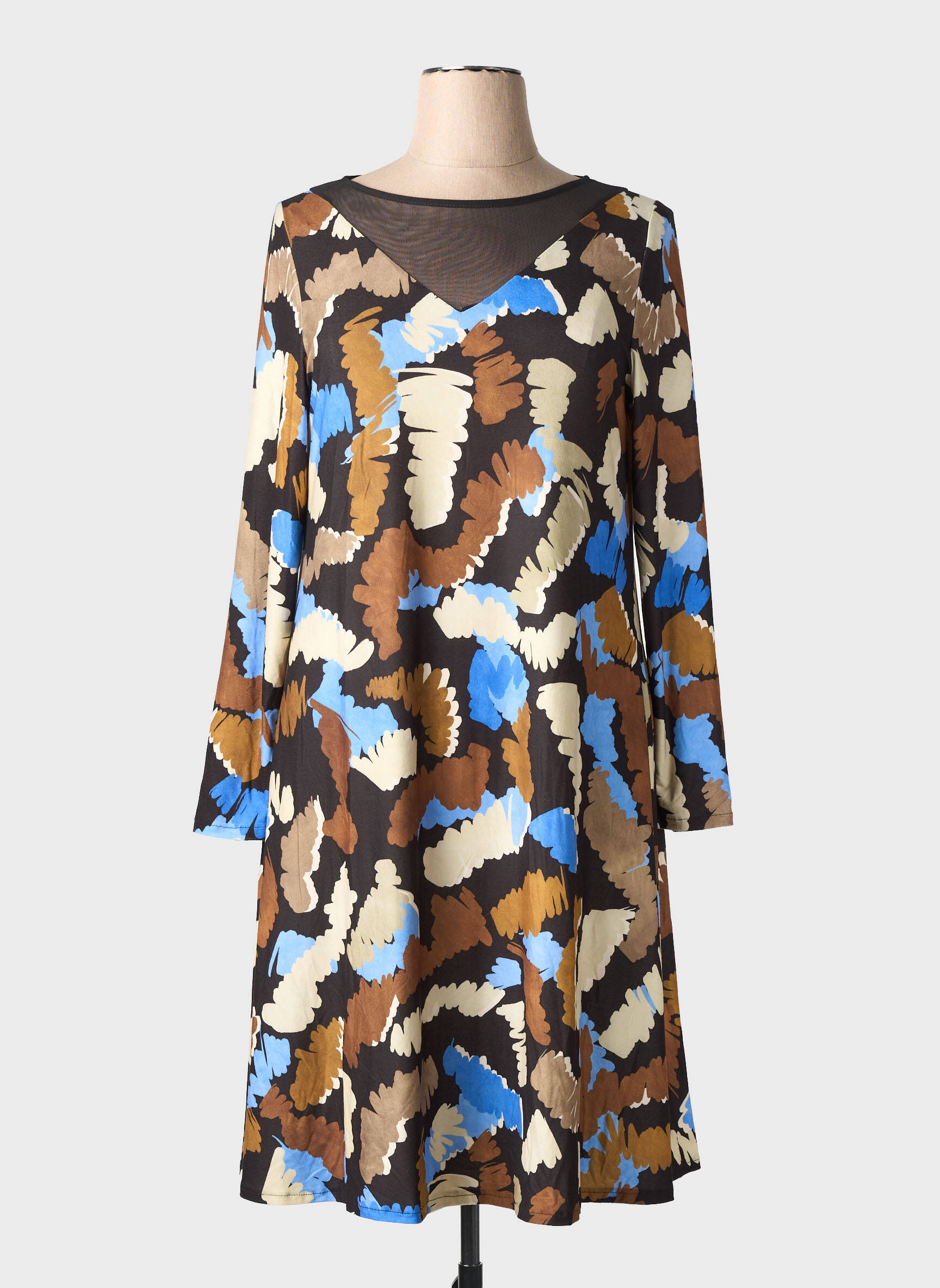 Robe mi-longue imprimé fantaisie manches longues noir AN II VITO femme