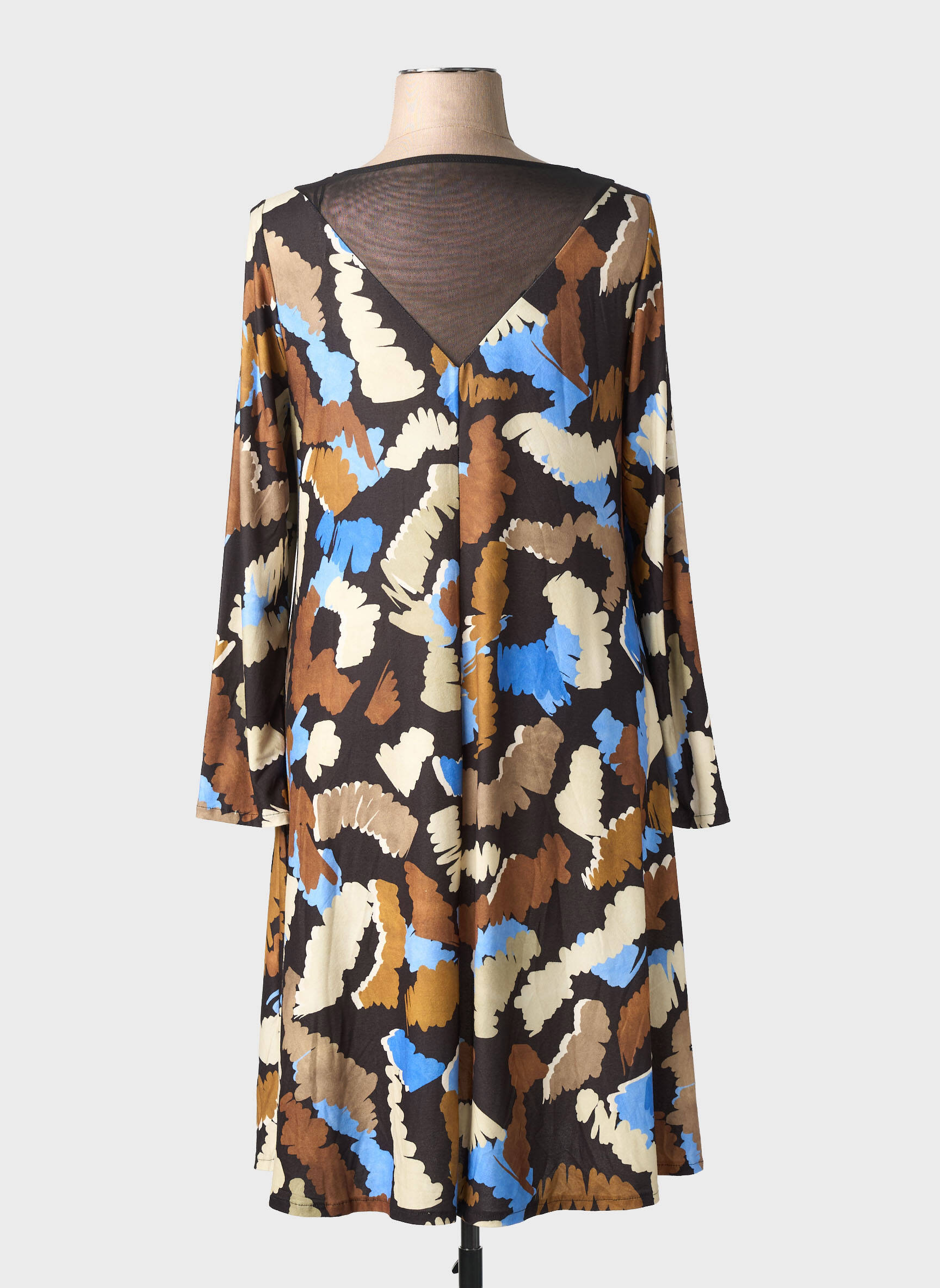 Robe mi-longue imprimé fantaisie manches longues noir AN II VITO femme