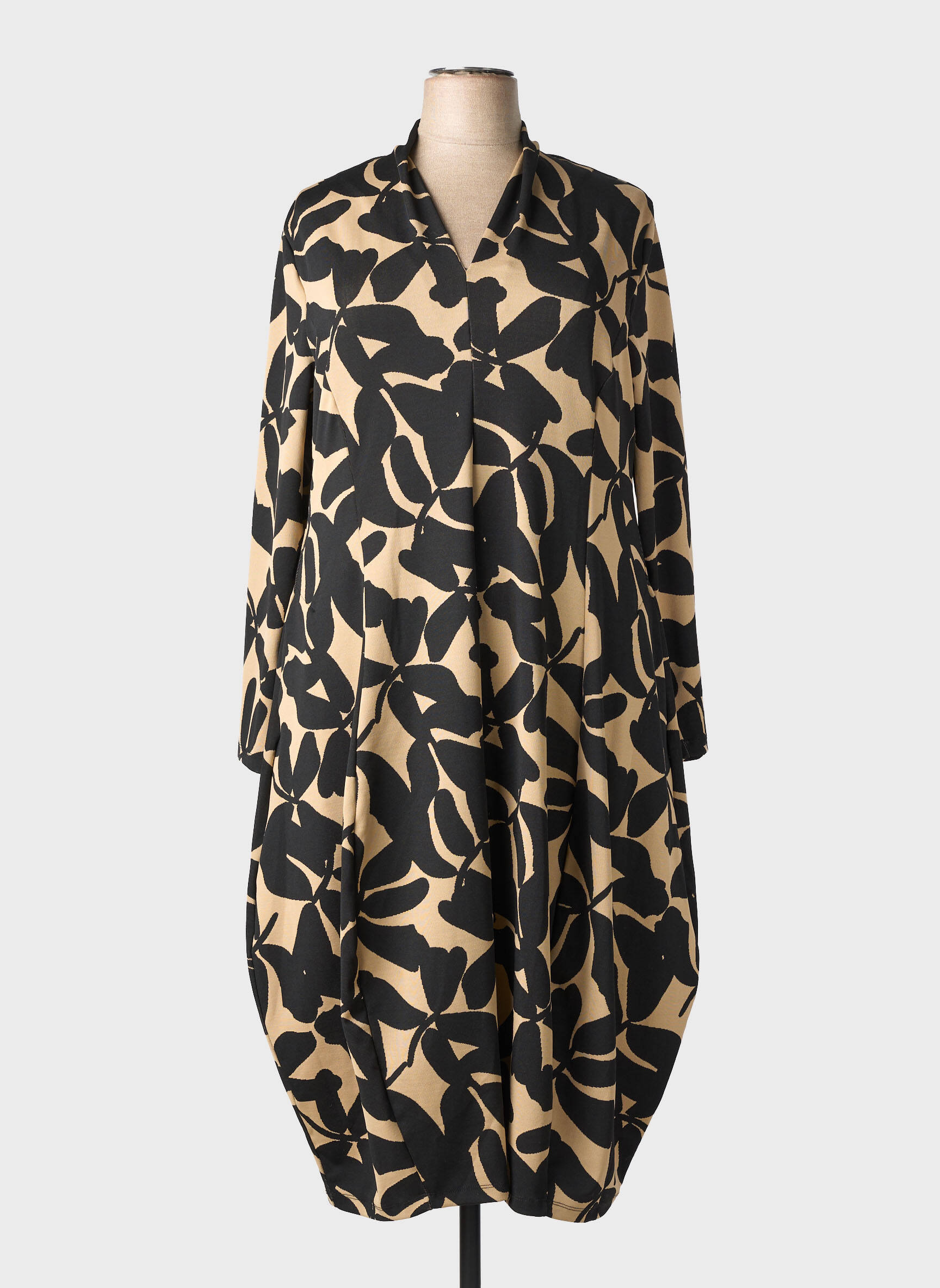 Robe longue imprimé fantaisie manches longues noir ALEMBIKA femme