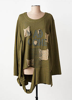 Pull tunique tissage chiné manches longues vert OLIVER JUNG femme
