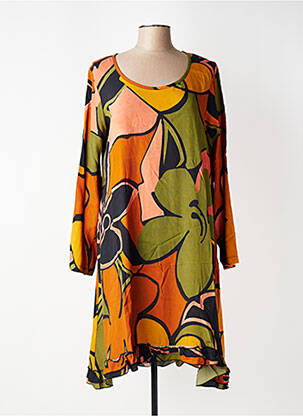 Robe mi-longue imprimé fleurs manches 3/4 vert G!OZE femme