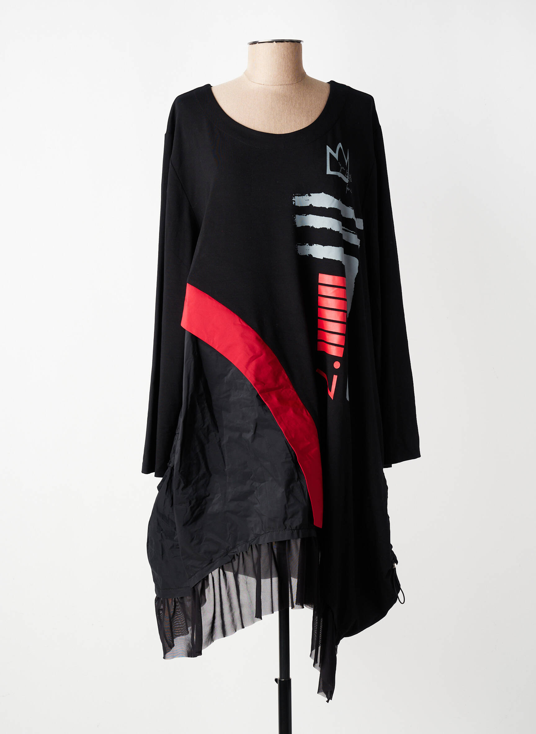 Robe mi-longue manches longues manches longues noir OLIVER JUNG femme
