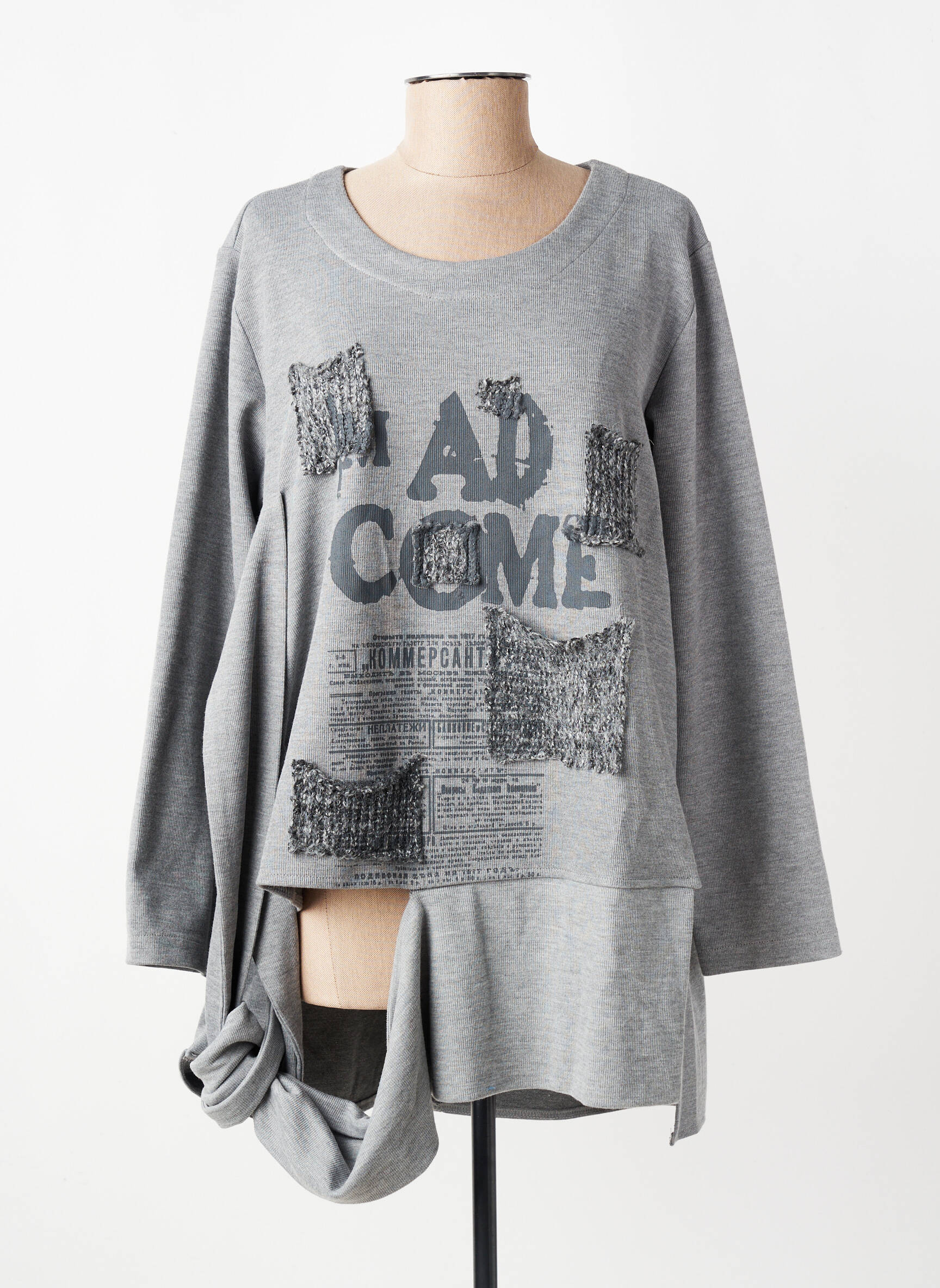 Pull tunique tissage chiné manches longues gris OLIVER JUNG femme