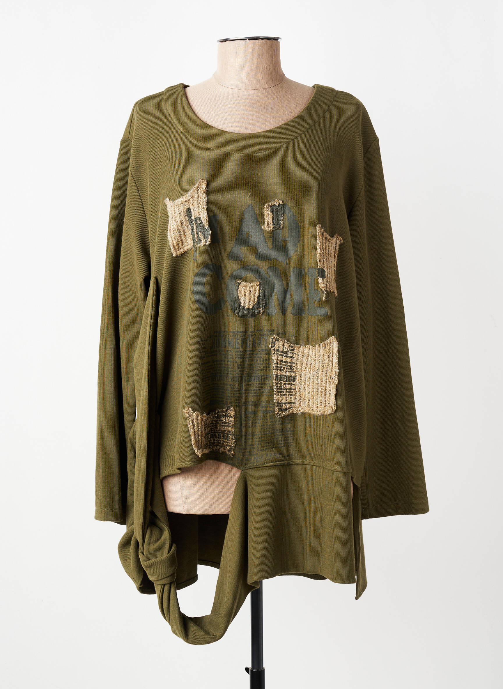 Pull tunique tissage chiné manches longues vert OLIVER JUNG femme