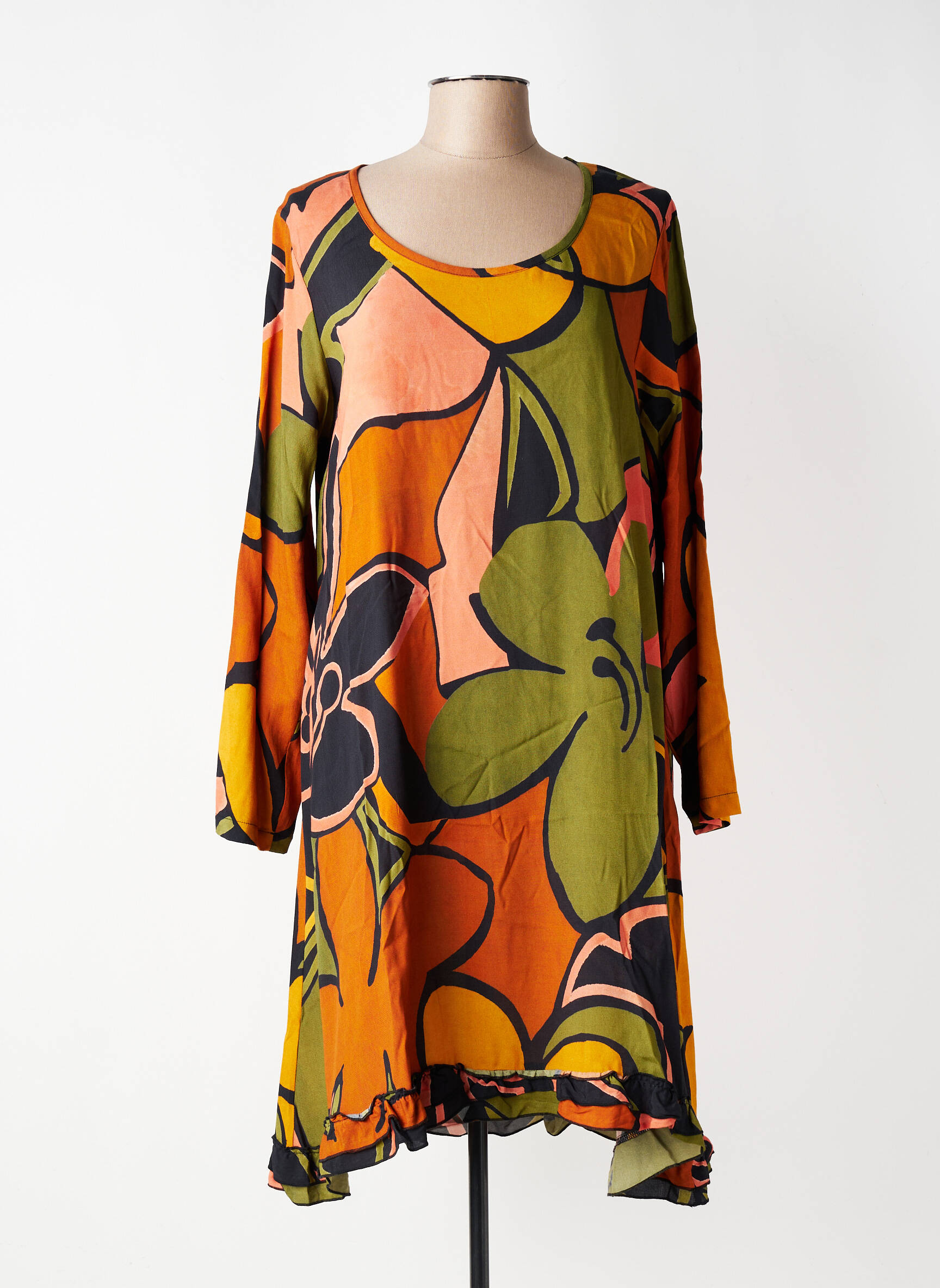 Robe mi-longue imprimé fleurs manches 3/4 vert G!OZE femme
