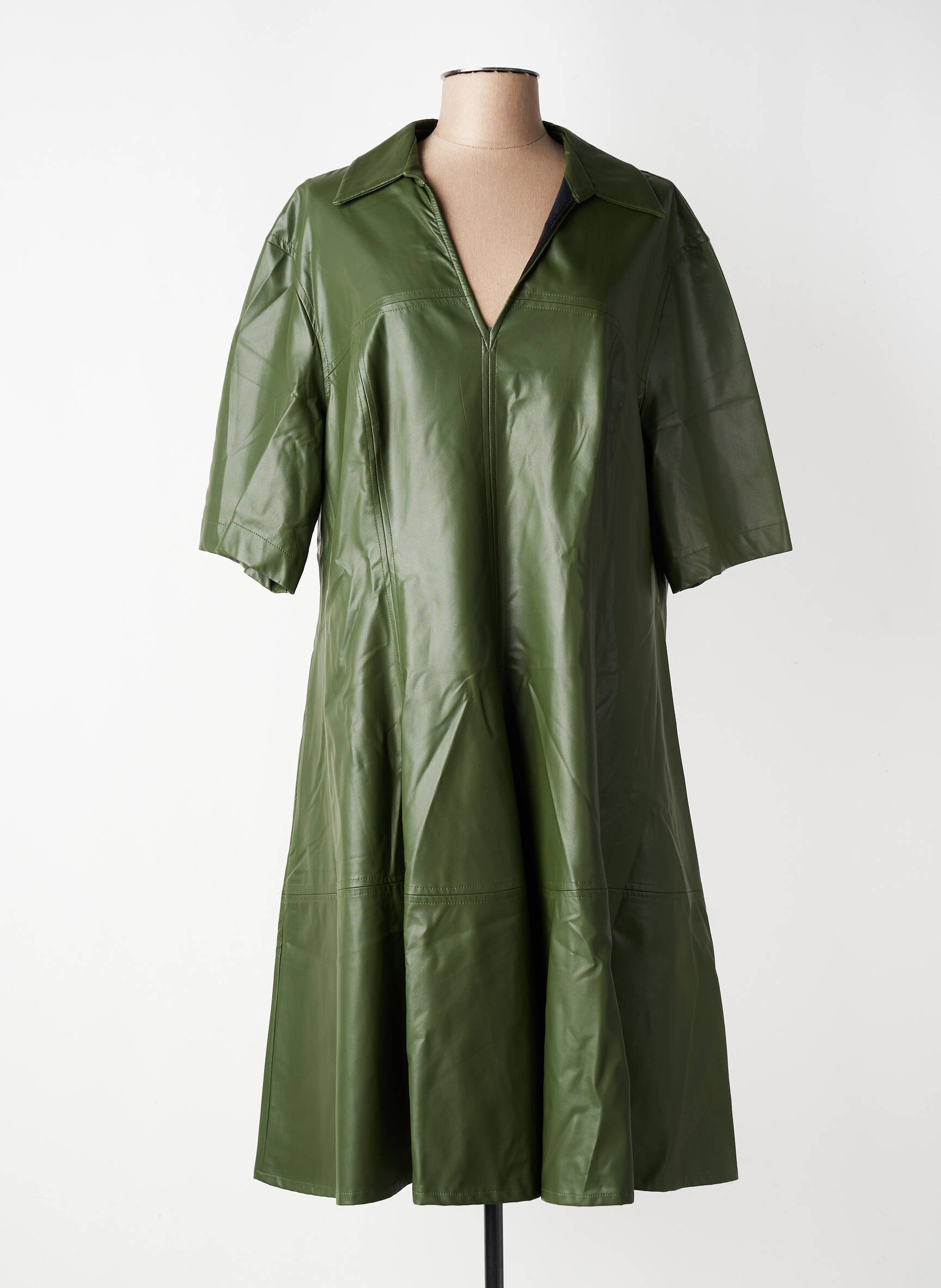 Robe mi-longue manches courtes manches courtes vert MAT. femme